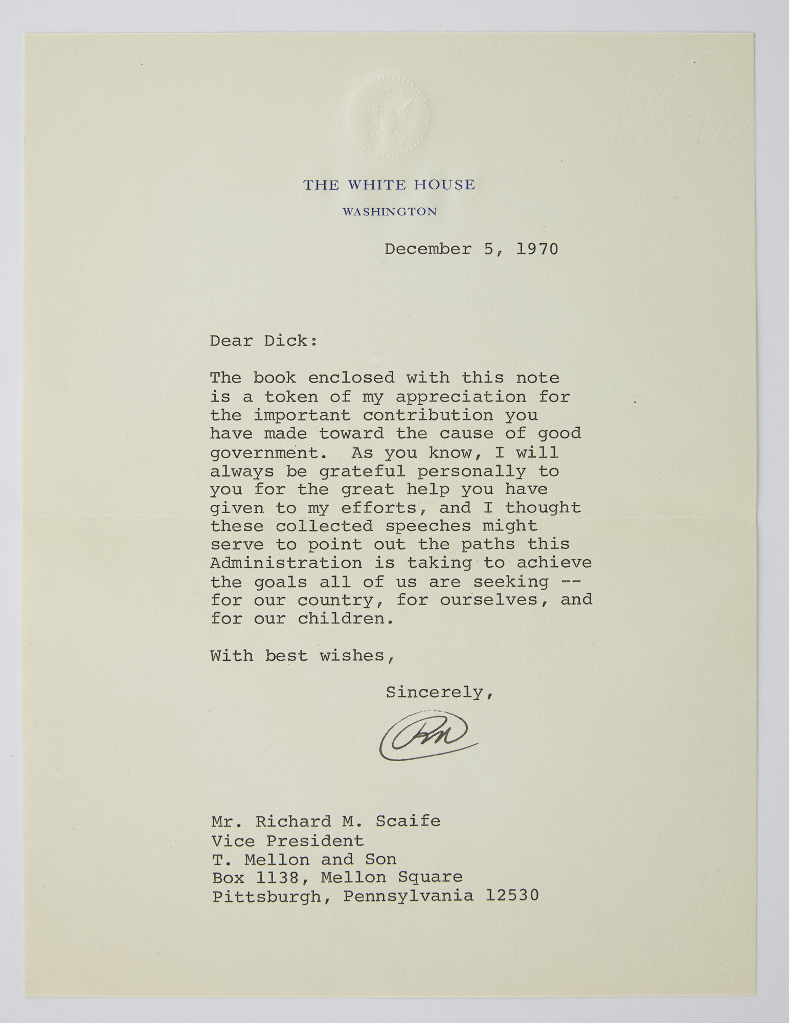 Lot image - NIXON, RICHARD  Group of signed items.