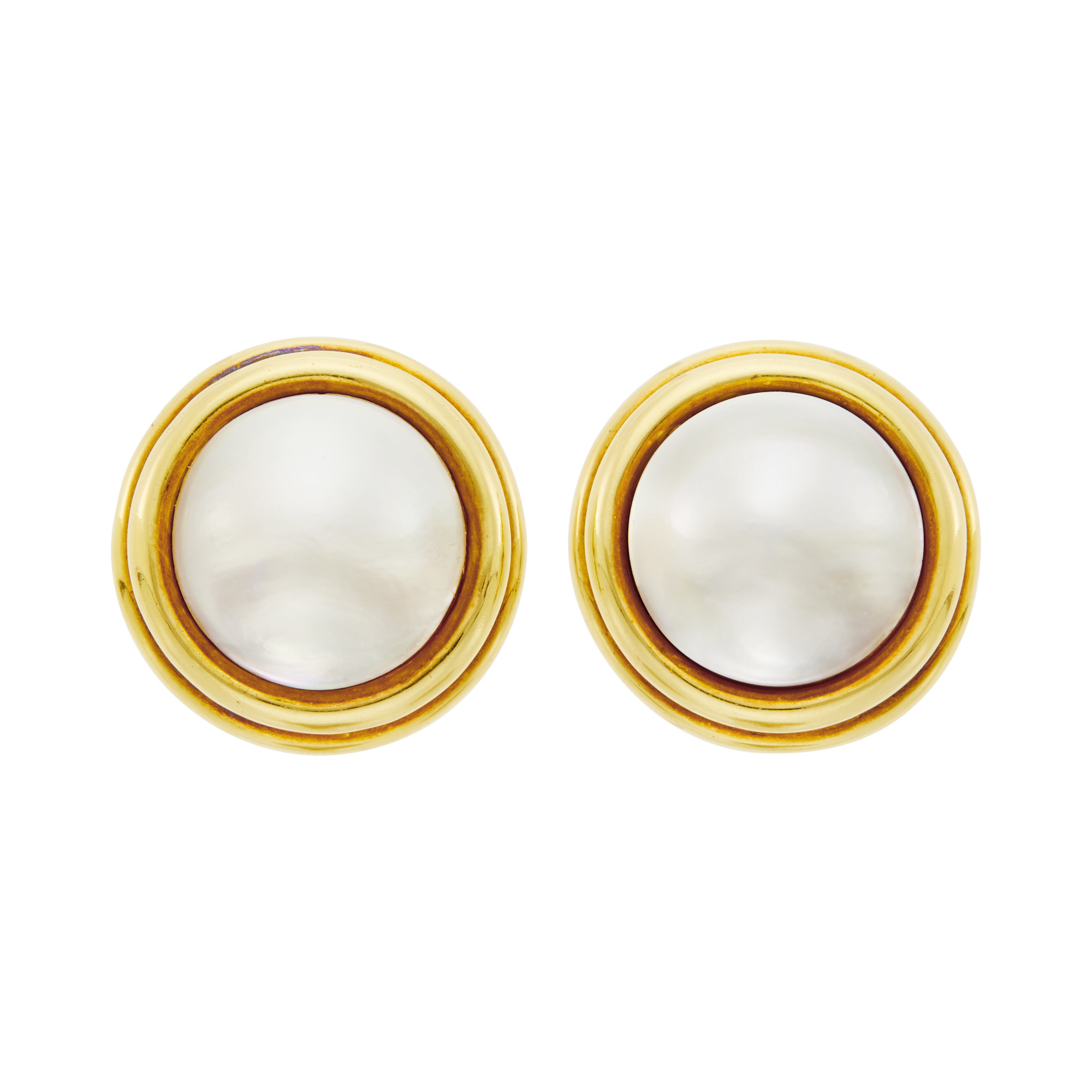 Lot image - David Webb Pair of Gold and Mabé Pearl Earclips