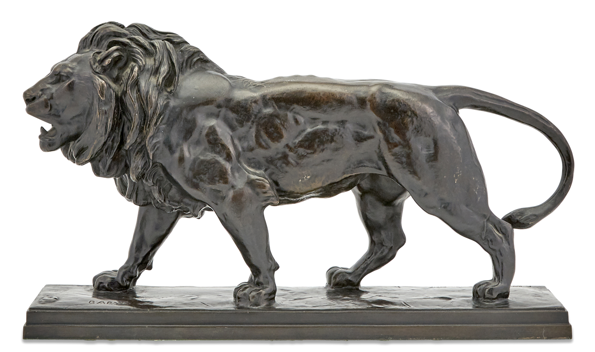 Lot image - French Patinated Bronze Figure of a Lion Entitled Lion Qui Marche