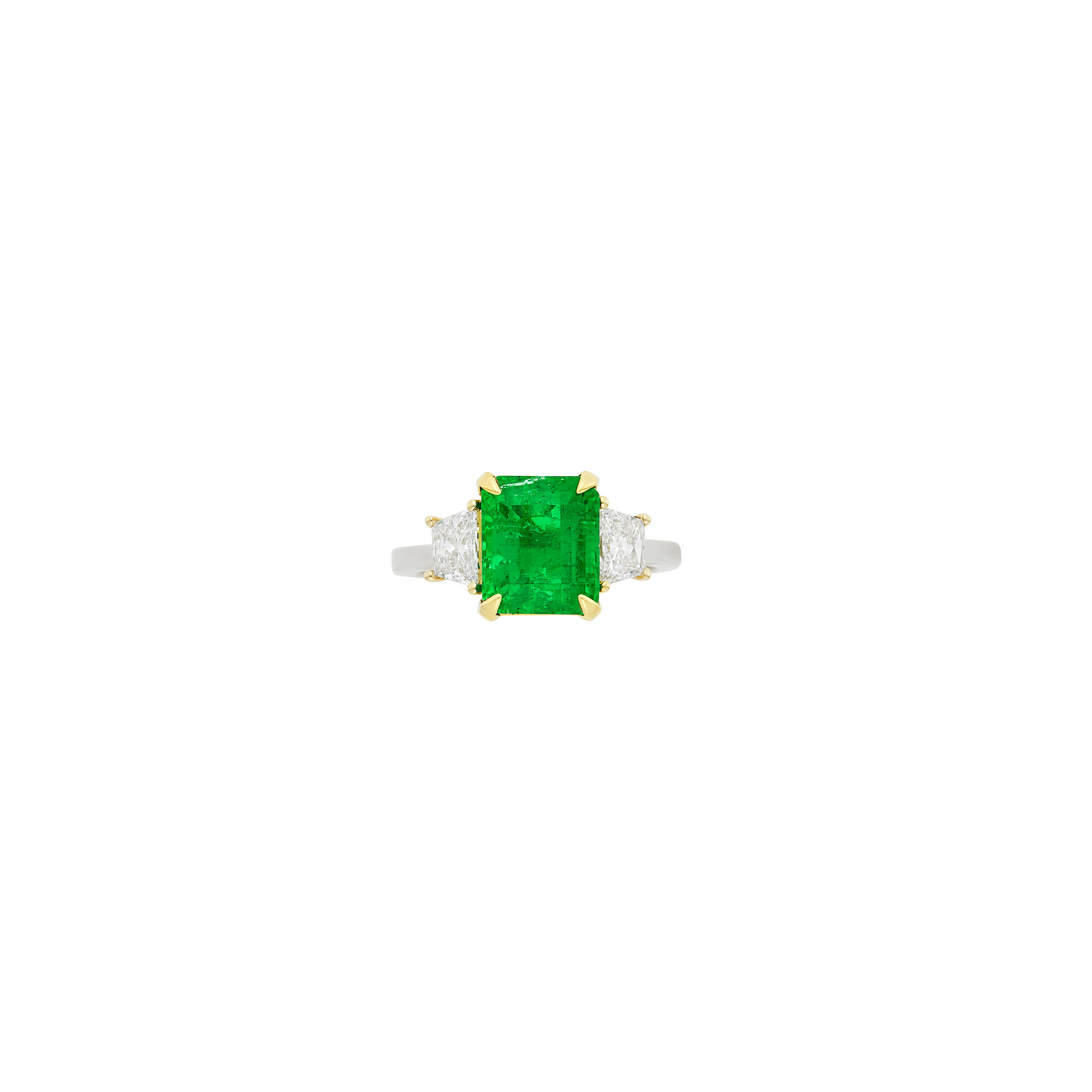 Lot image - Two-Color Gold, Emerald and Diamond Ring