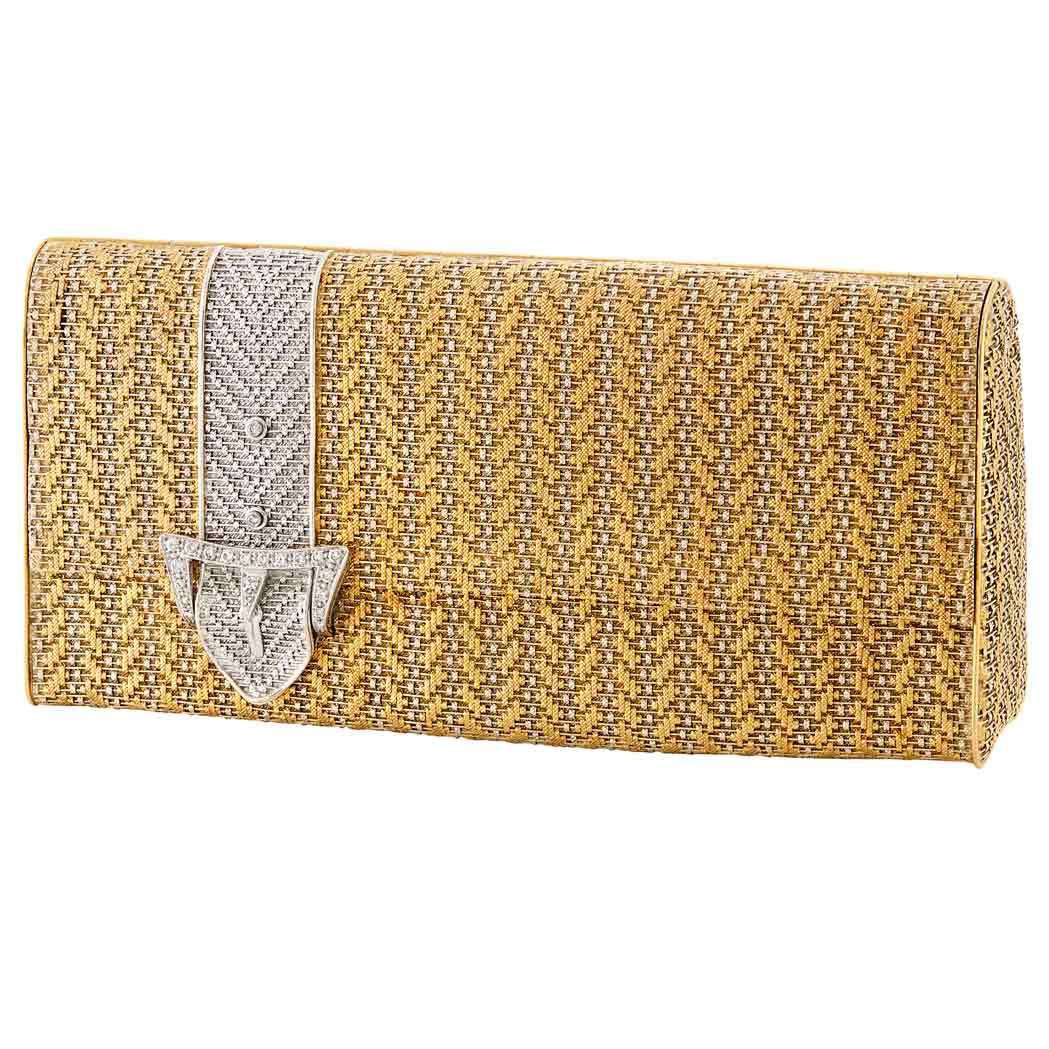 Lot image - Two-Color Gold and Diamond Evening Purse