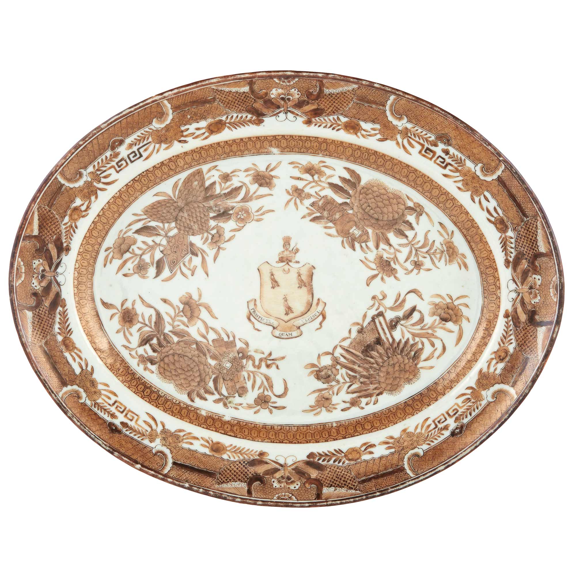 Lot image - Chinese Export Brown Fitzhugh Armorial Porcelain Platter From the Manigault Service