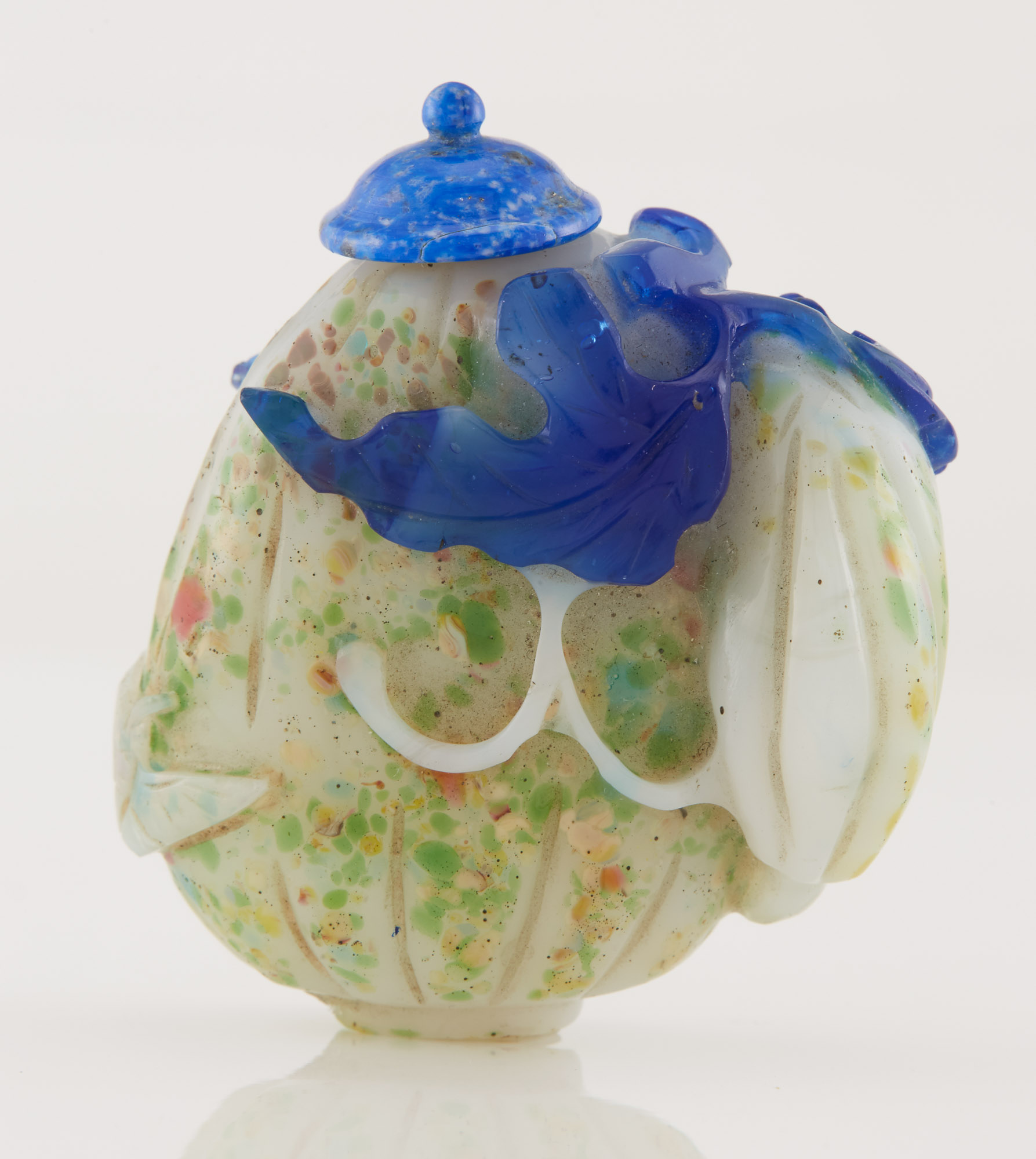 Lot image - Chinese Blue Overlay Multi-Colored Glass Gourd-Form Snuff Bottle