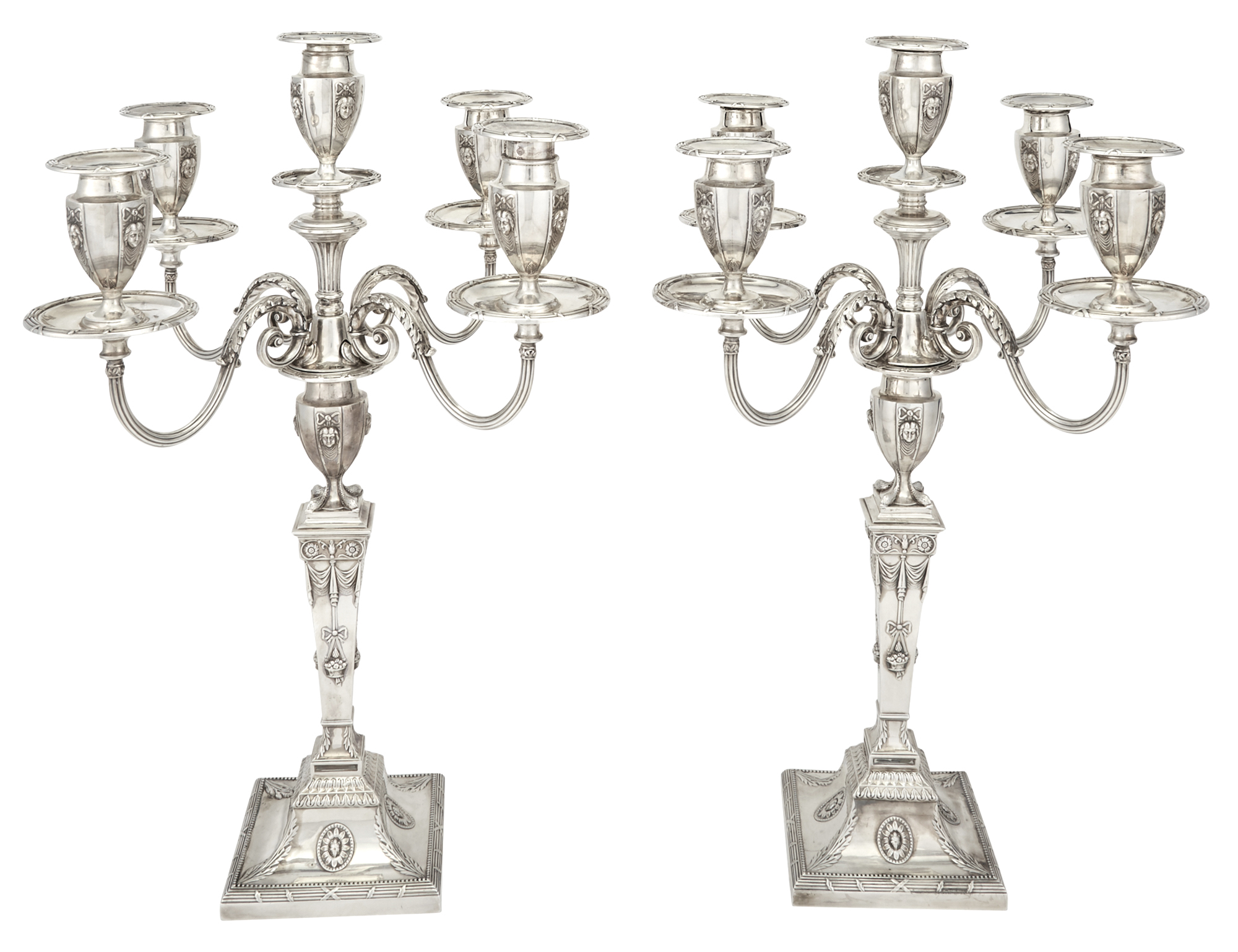 Lot image - Pair of George V Sterling Silver Five-Light Candelabra