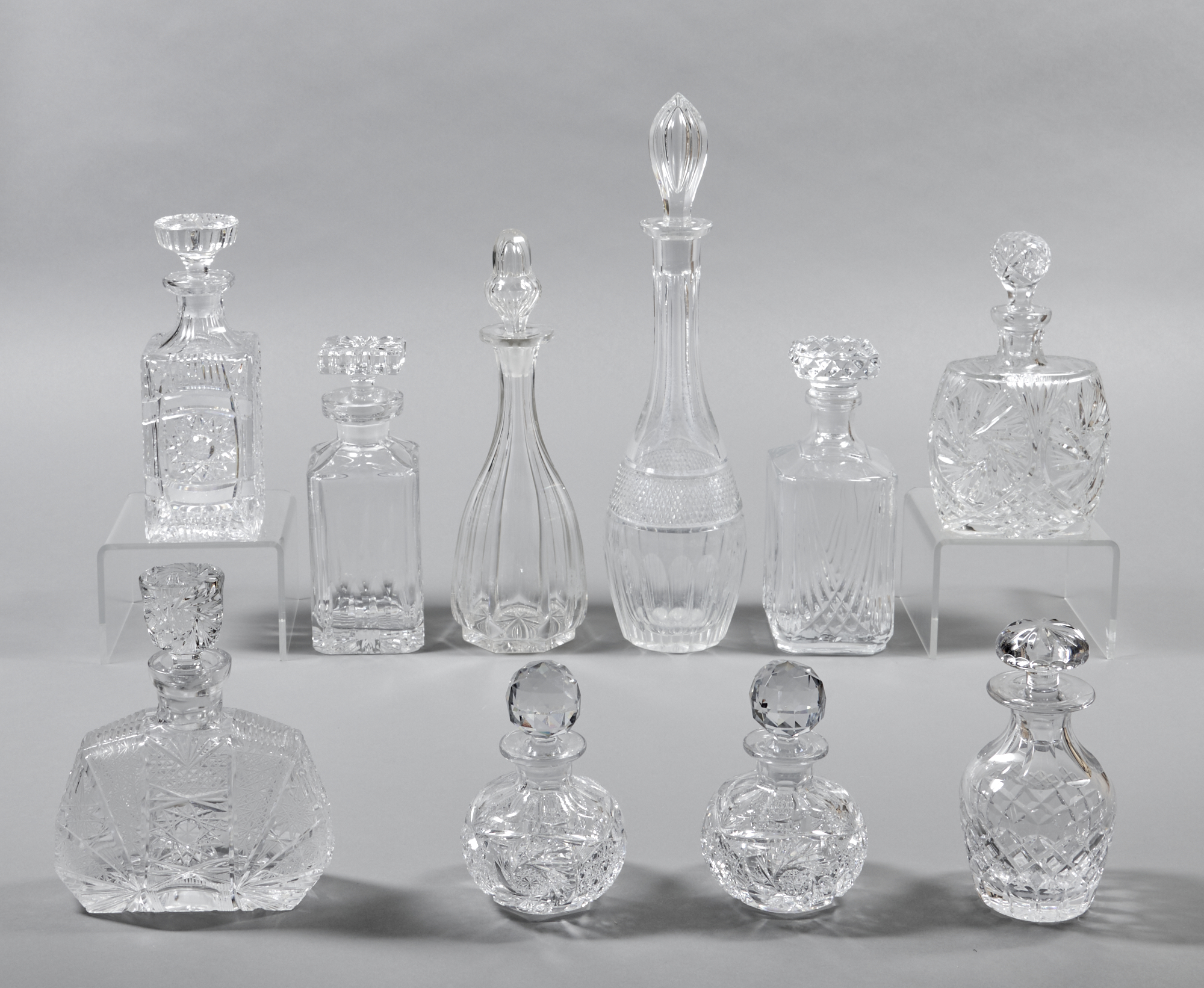 Lot image - Group of Ten Cut Glass Decanters