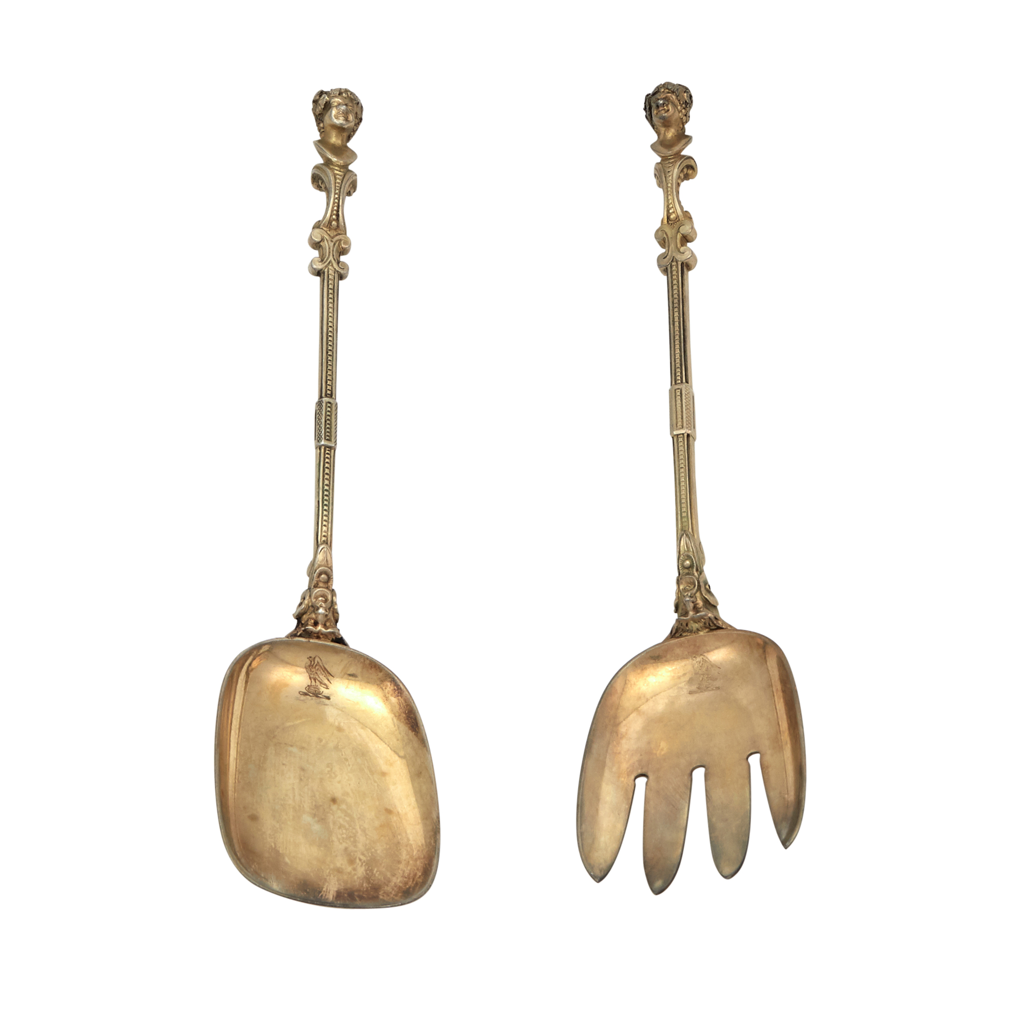 Lot image - Unusual Victorian Sterling Silver Serving Fork and Serving Spoon