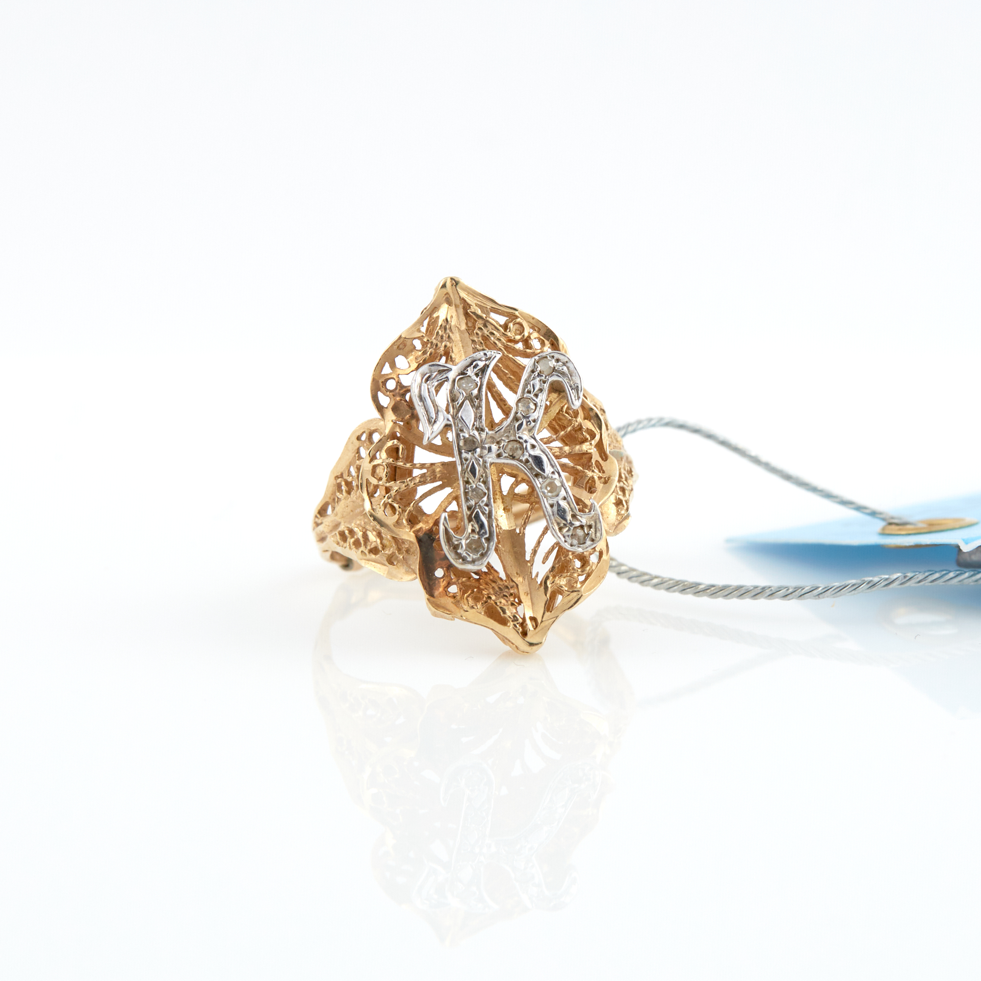 Lot image - Diamond Initial Ring, 14K 2 dwt.