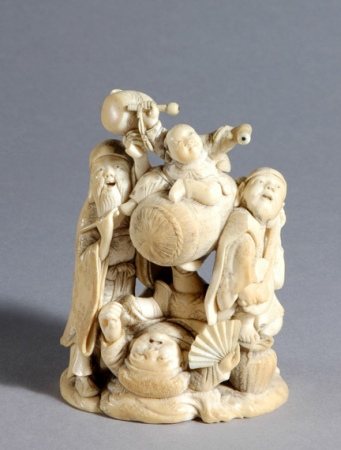 Lot image - Japanese Ivory Okimono of Immortals and Boys