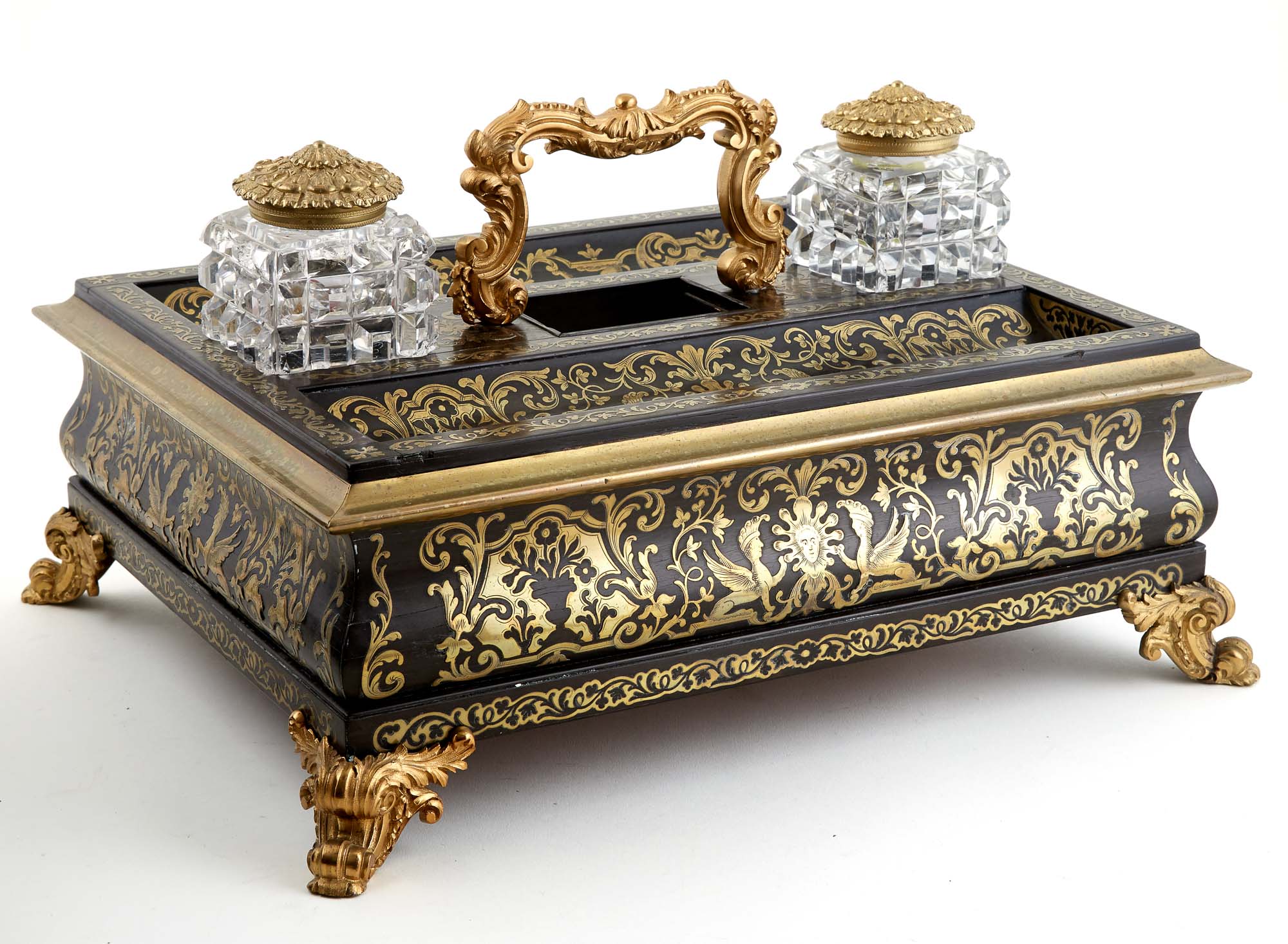 Lot image - George IV Ebonized and Gilt-Brass Standish