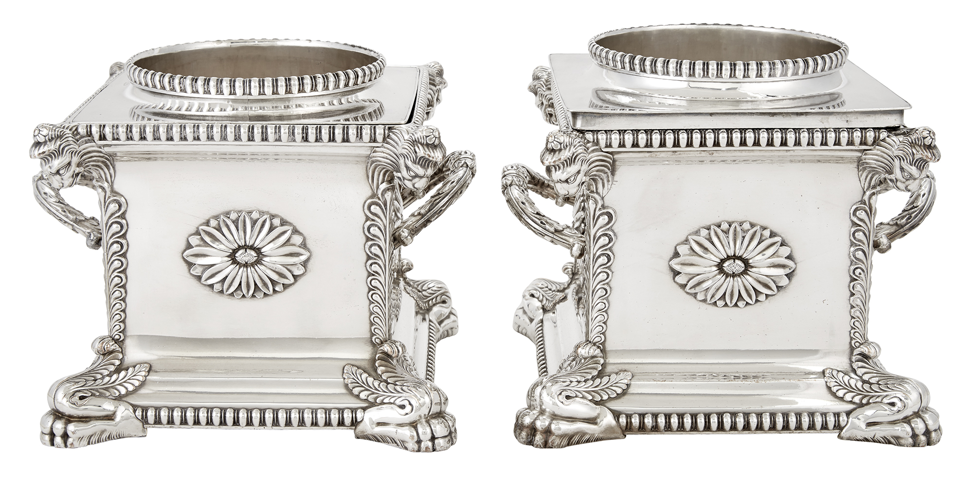 Lot image - Pair of Regency Sheffield Plate Wine Coolers