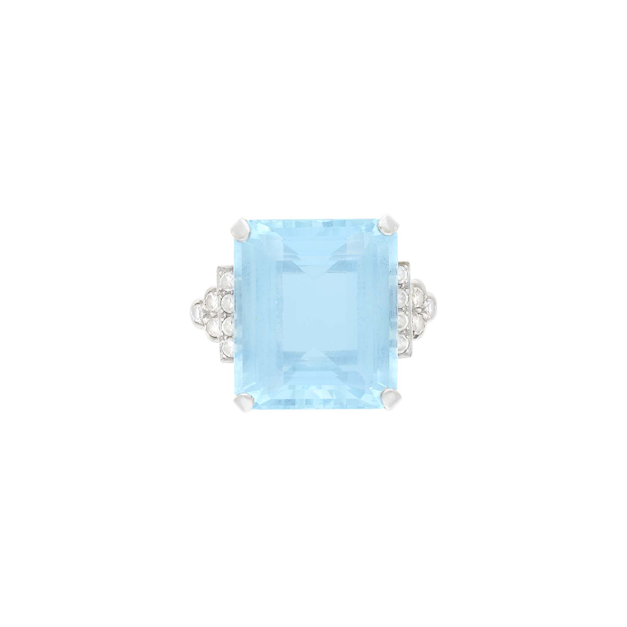 Lot image - Platinum, Aquamarine and Diamond Ring