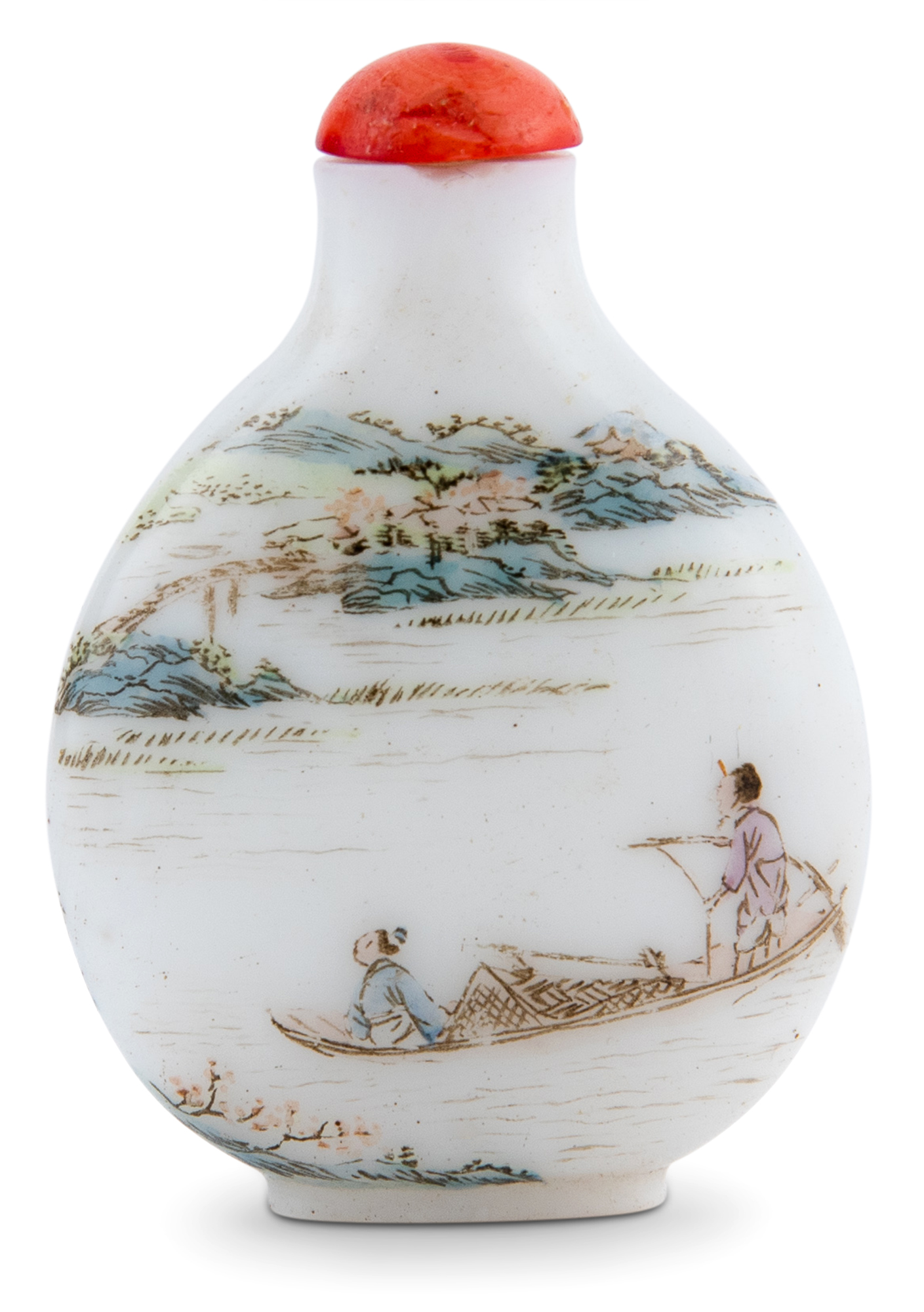 Lot image - A Chinese Enameled Milk Glass Snuff Bottle