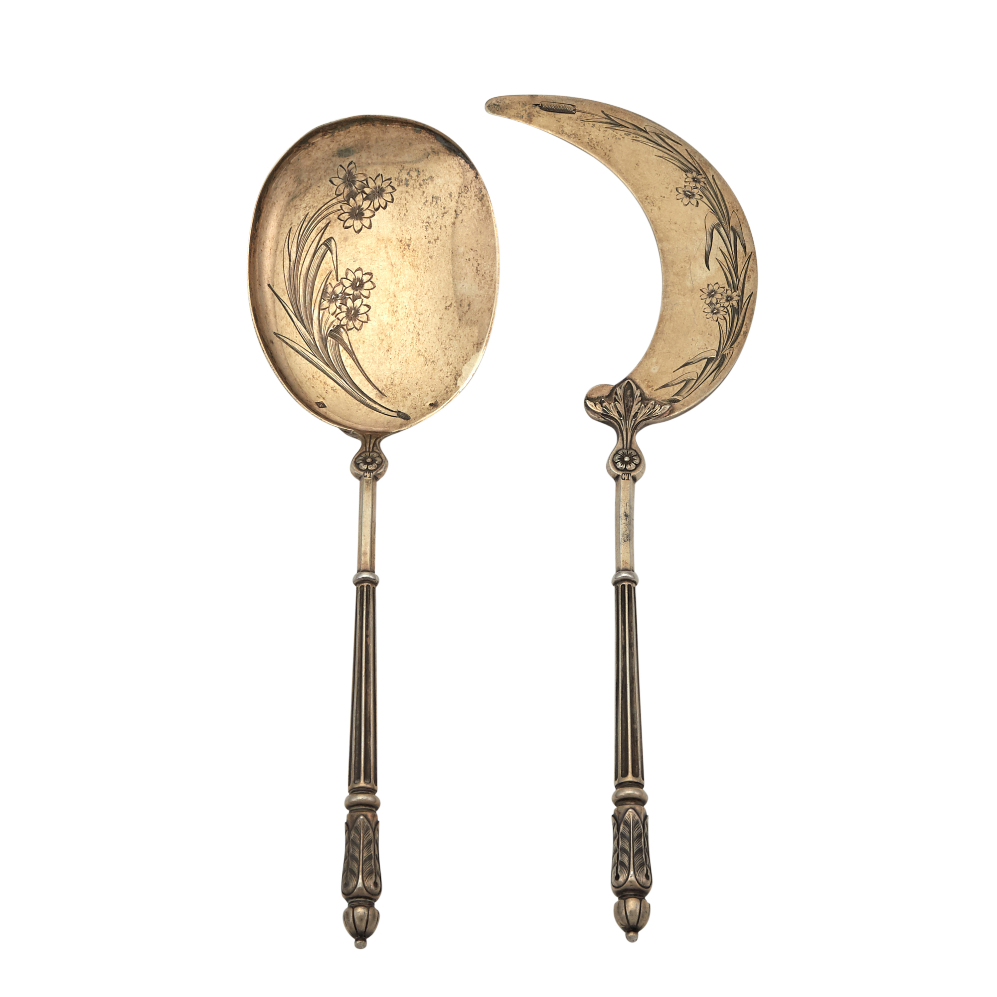 Lot image - Pair of Puiforcat Sterling Silver Melon Servers