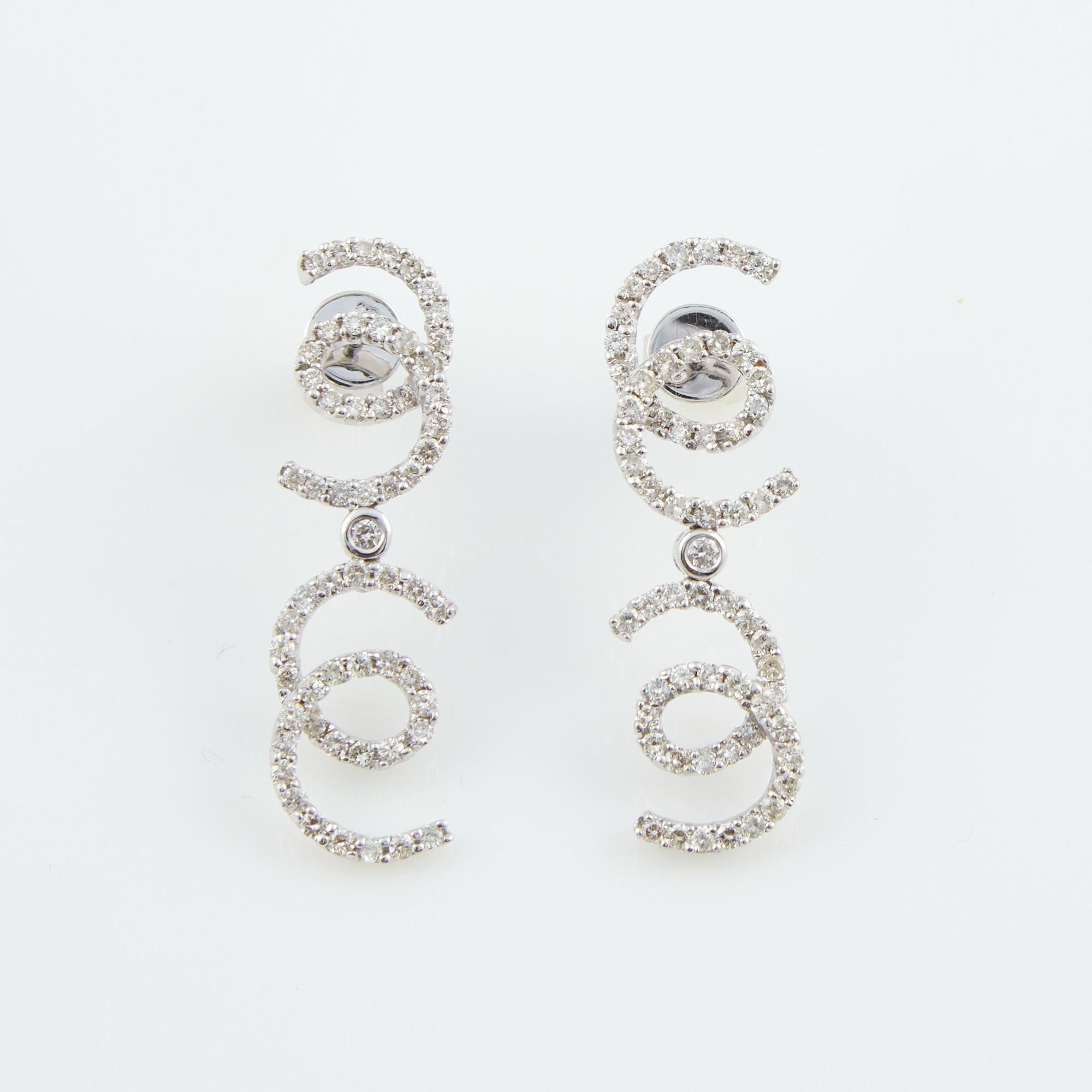 Lot image - Two Diamond Earrings, 118 diamonds about 1.75 cts., 18K 4 dwt.