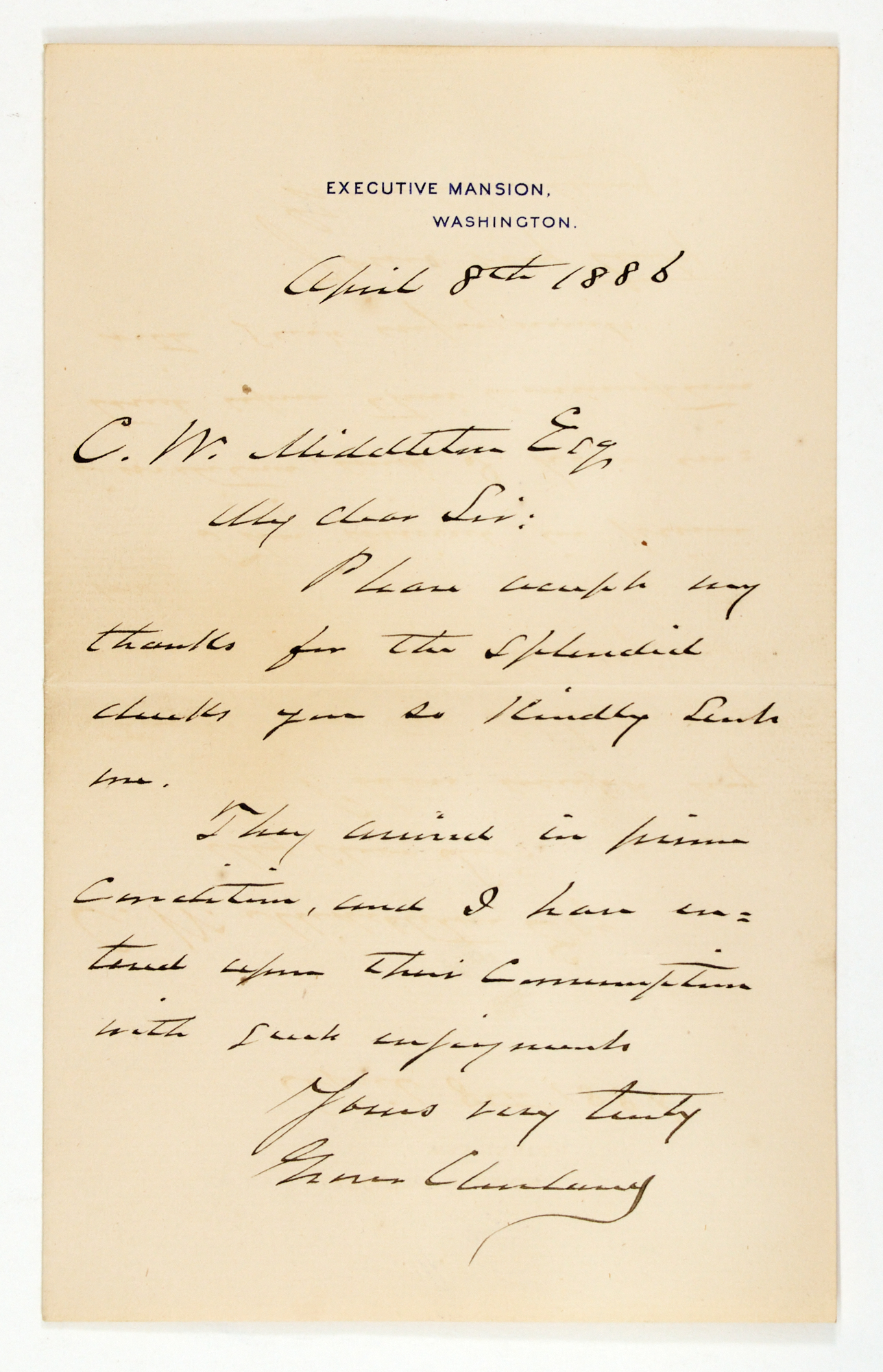 Lot image - [DUCK-HUNTING]  CLEVELAND, GROVER, as President.