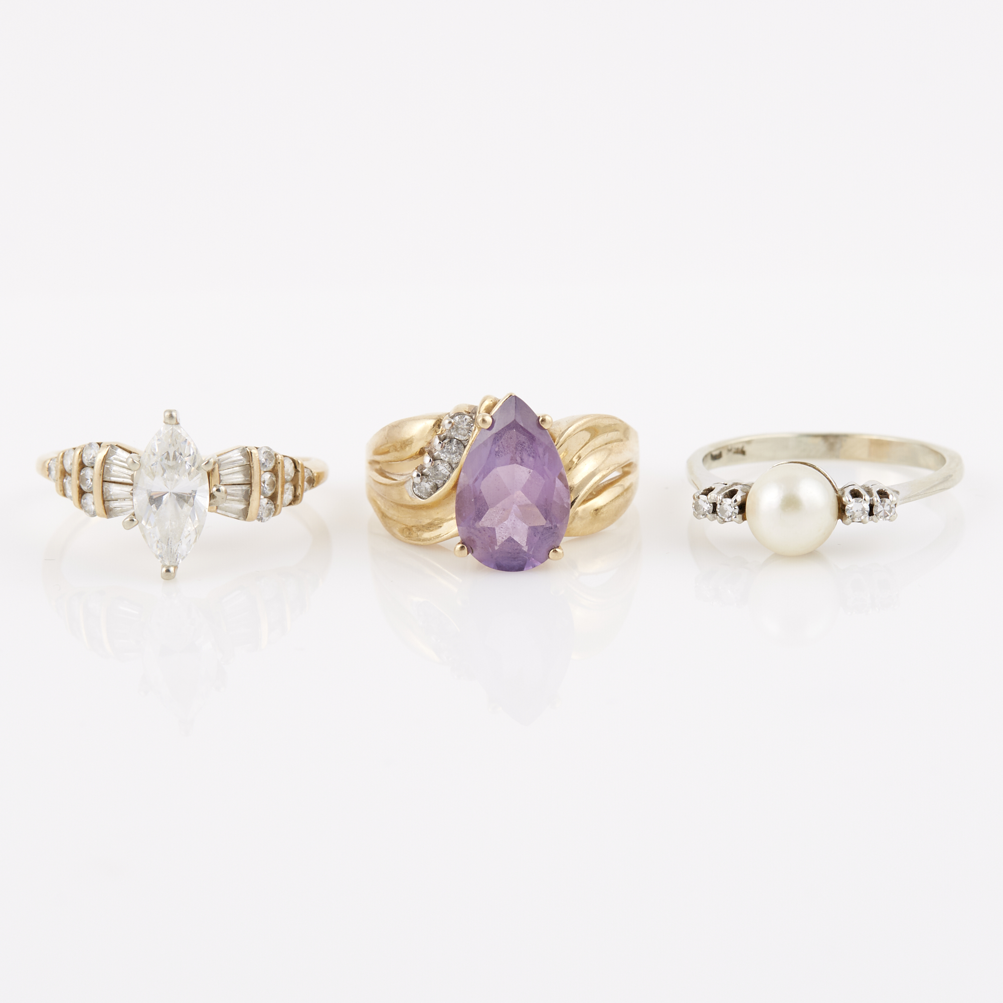 Lot image - Three Gold, Stone and Bead Rings, 14K 9 dwt. all