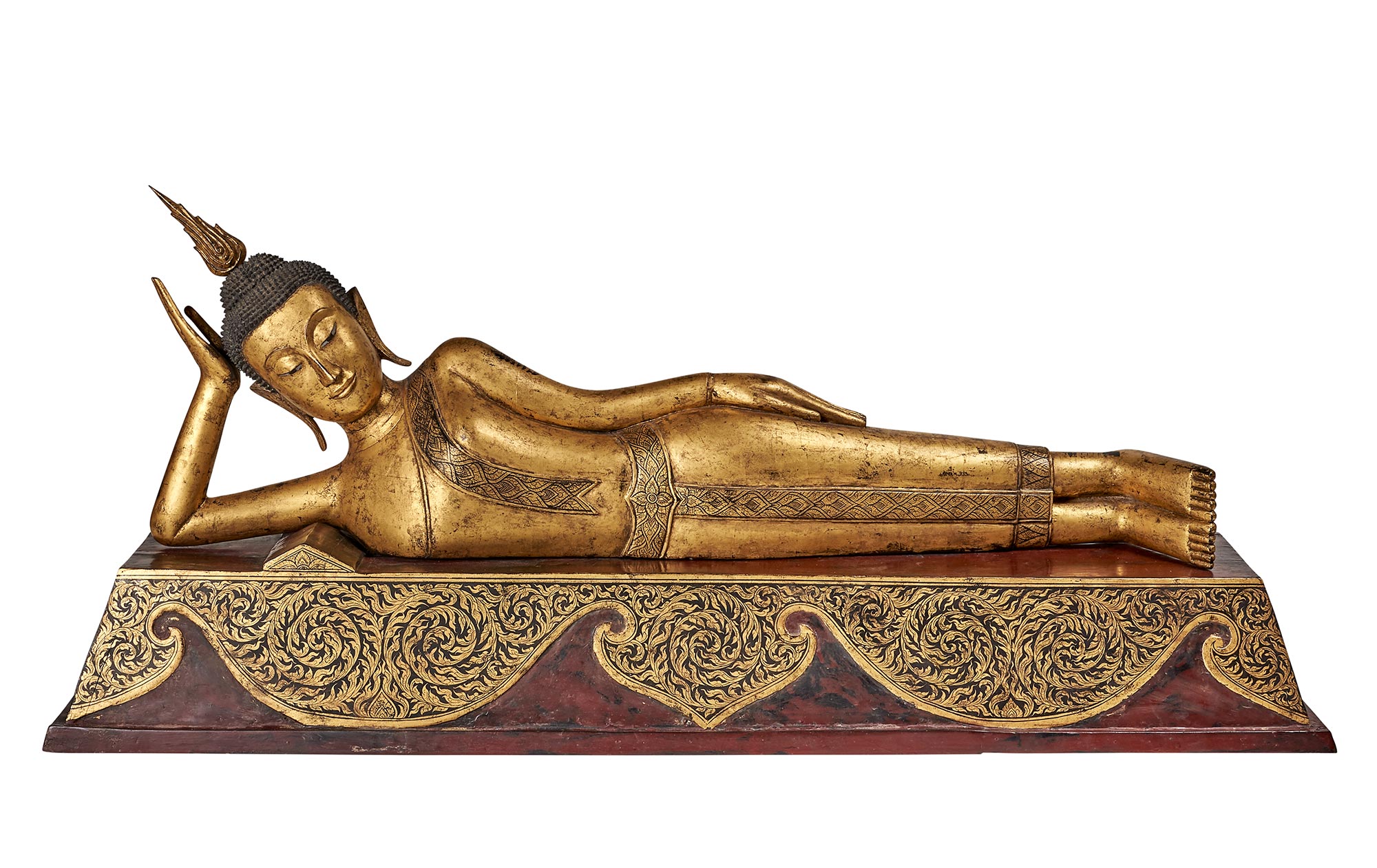 Lot image - Thai Giltwood Figure of a Reclining Buddha
