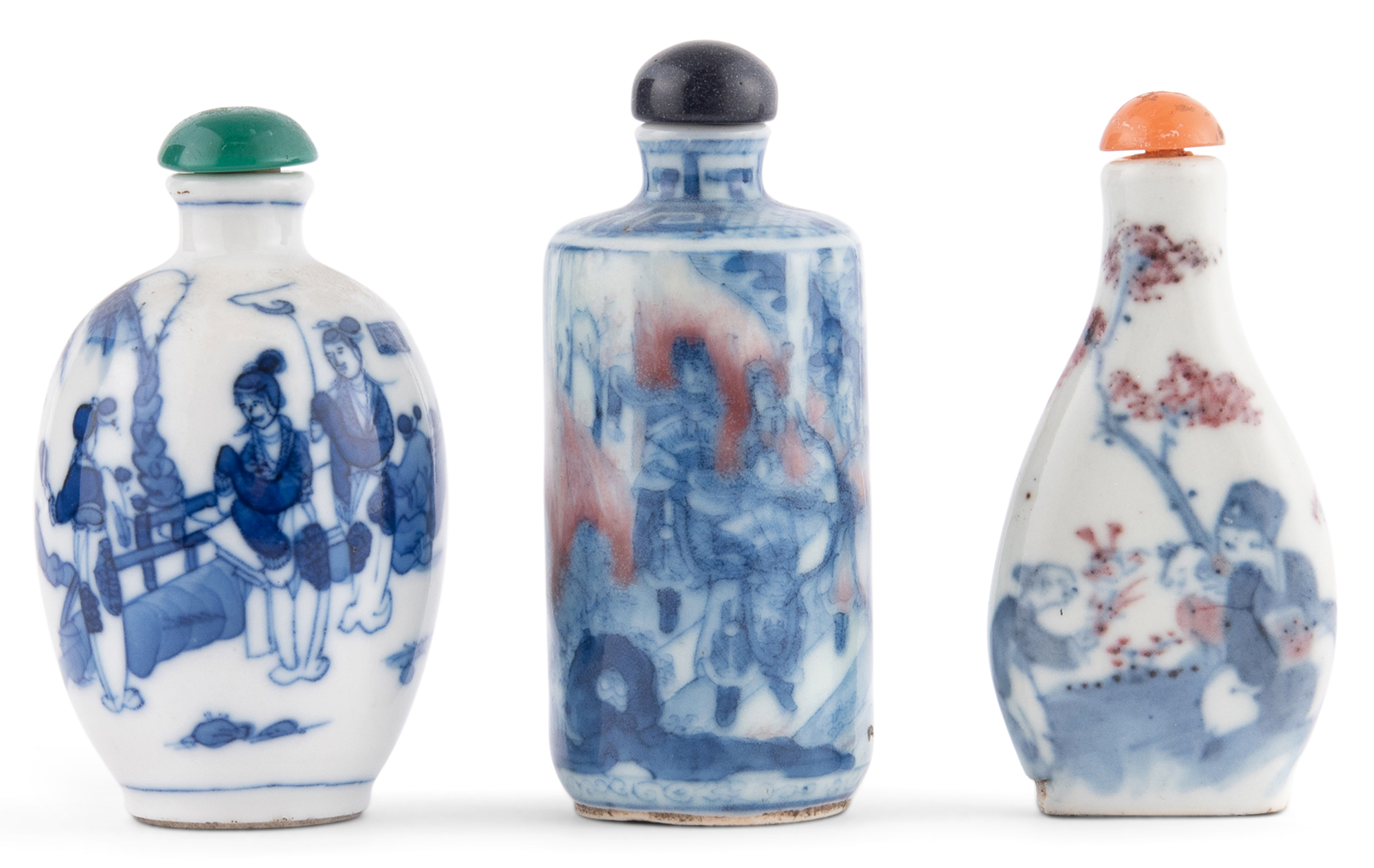 Lot image - Three Chinese Blue and White Porcelain Snuff Bottles