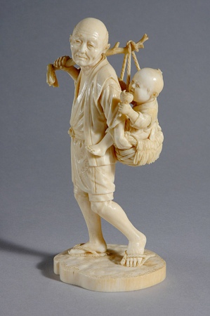 Lot image - Japanese Ivory Okimono of a Father and Child