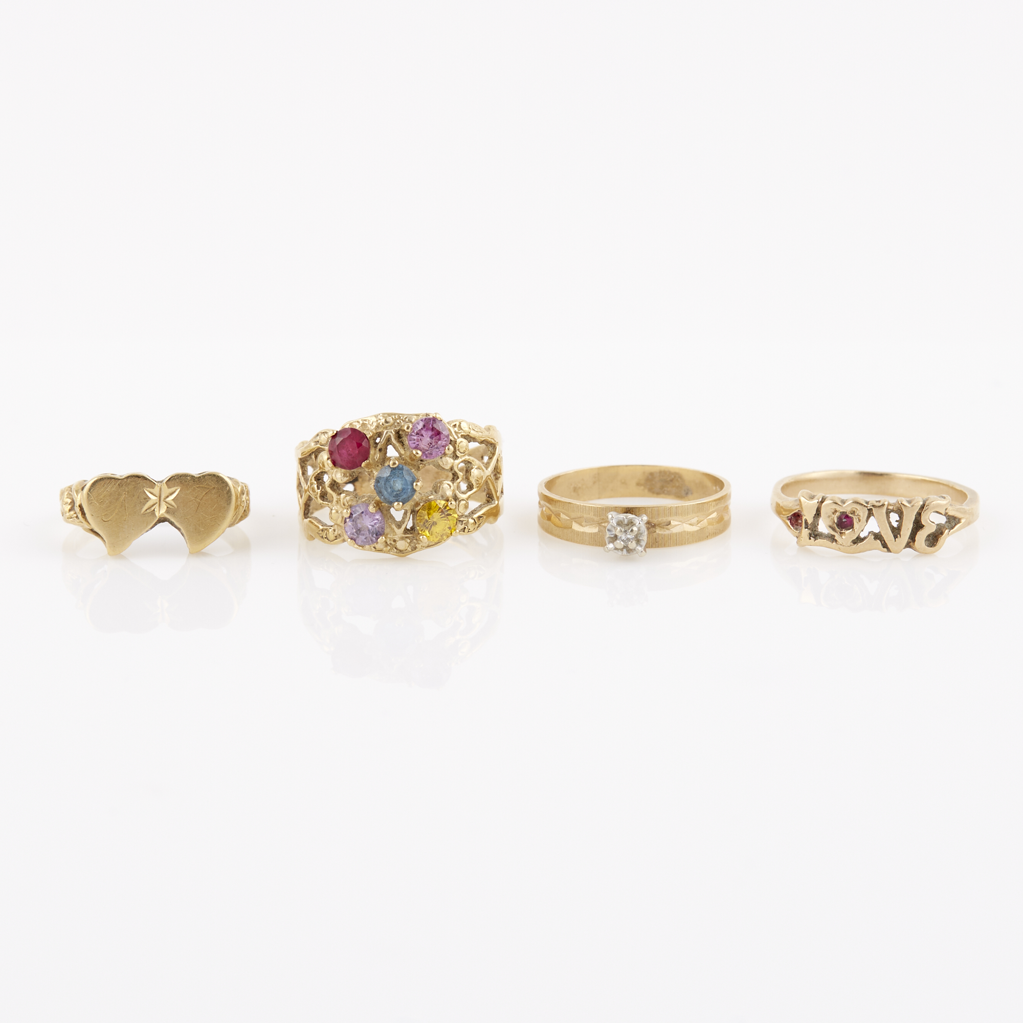 Lot image - Four Gold and Stone Rings, 14K 7 dwt. all