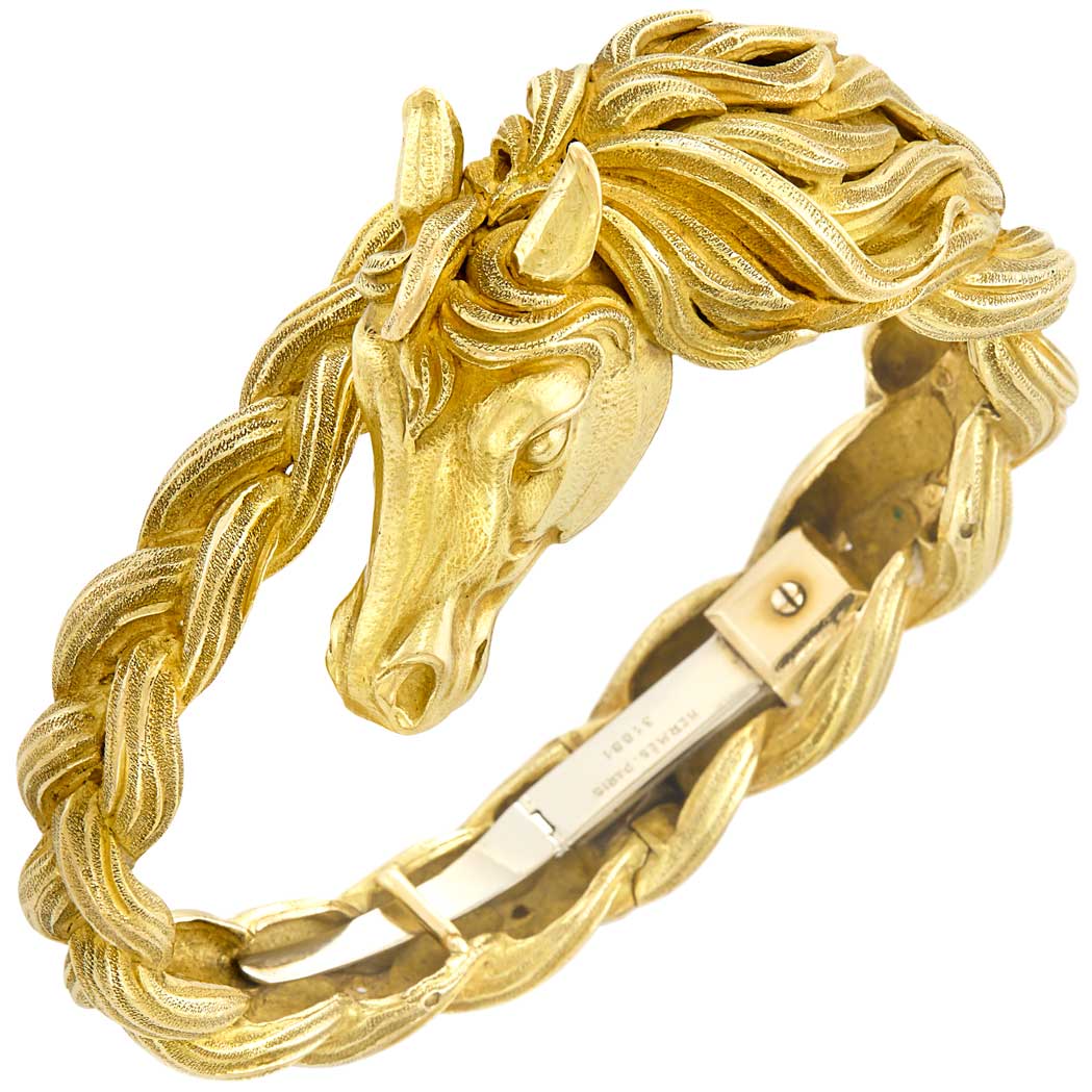 Lot image - Gold Horse Bangle Bracelet, Hermes, Paris