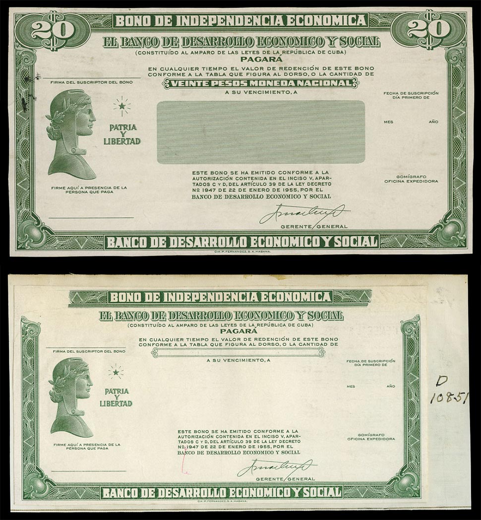 Lot image - Cuba 1947 Bono De Independencia Econimica Proofs