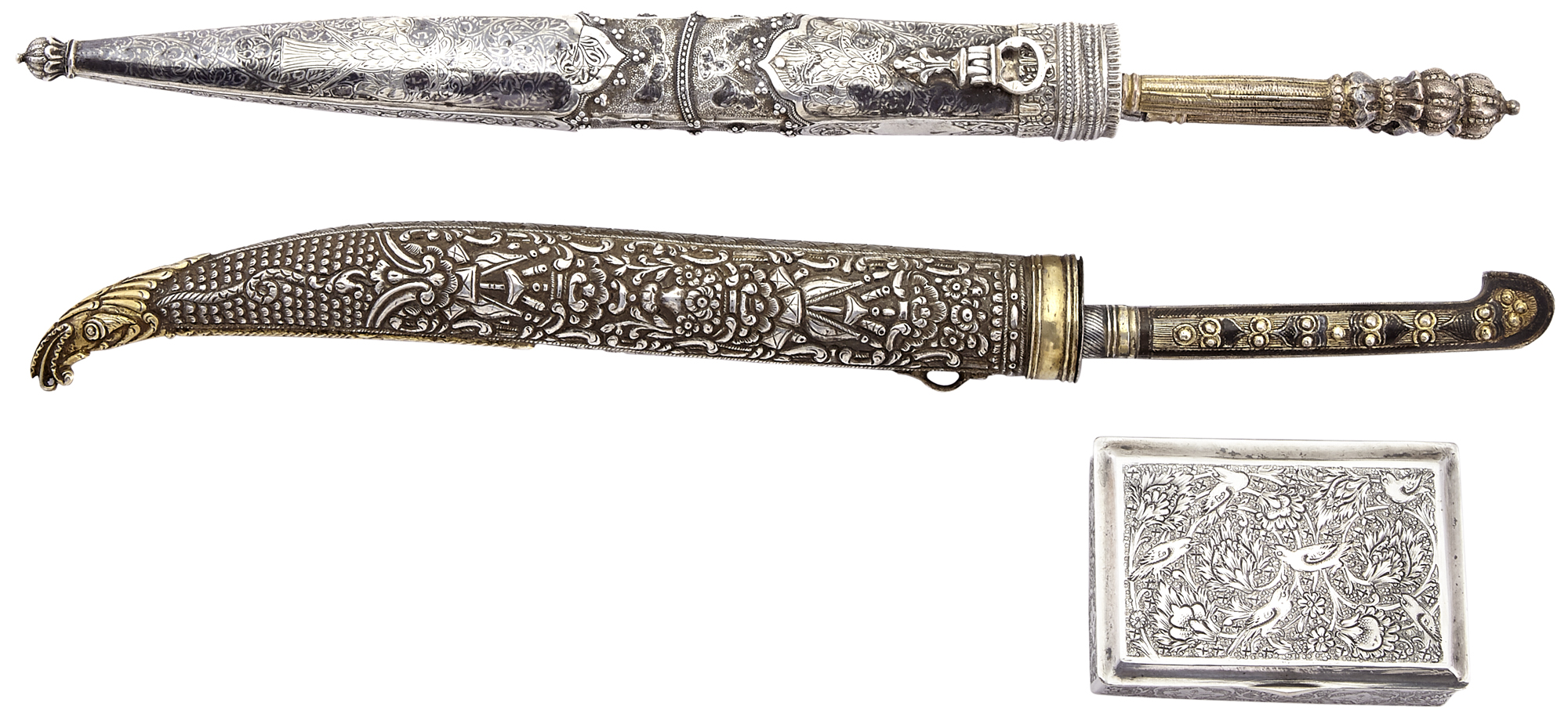 Lot image - An Indo- Persian Silver and Gilt Knife and Silver Utensil Set
