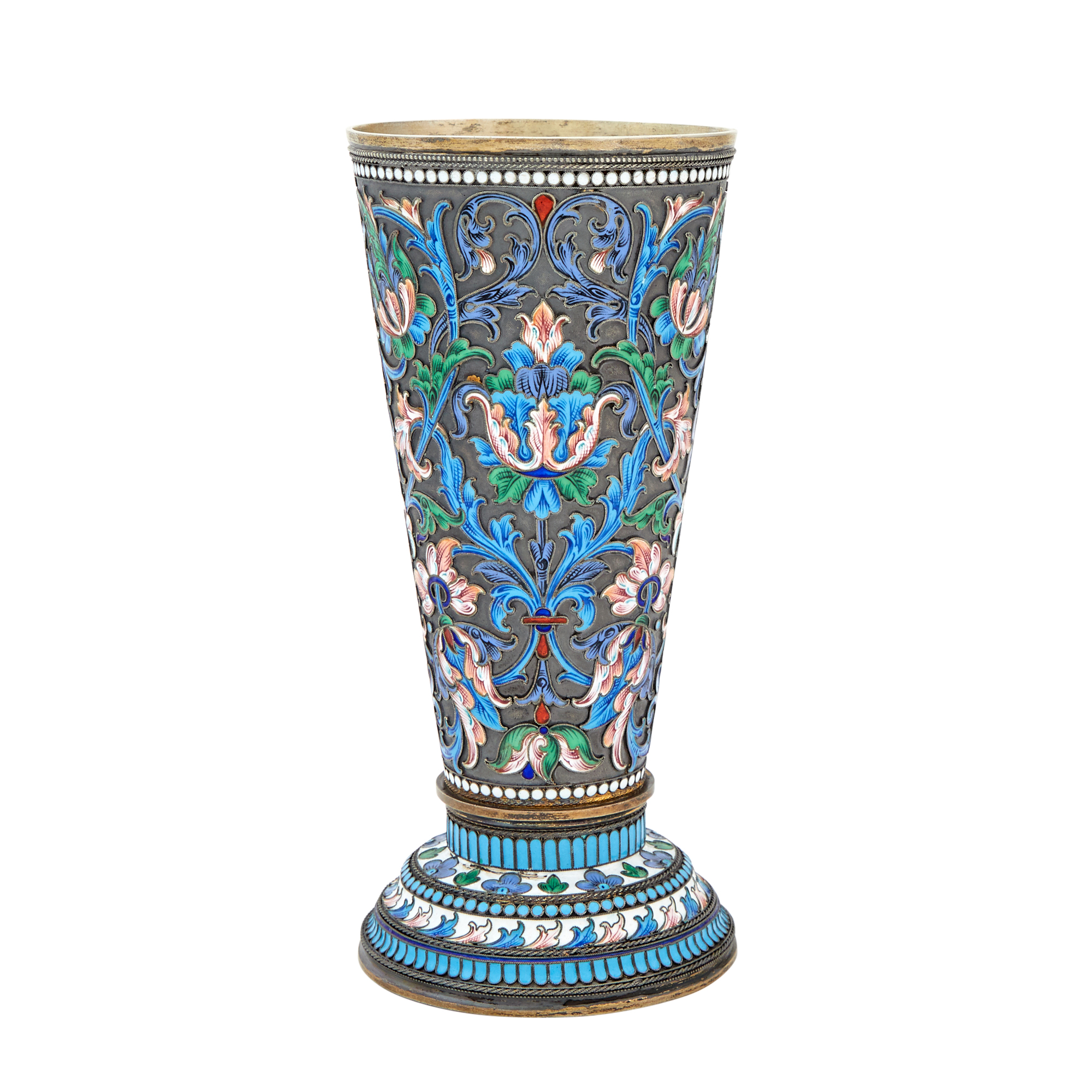 Lot image - Russian Parcel-Gilt Silver and Cloisonné Enamel Beaker