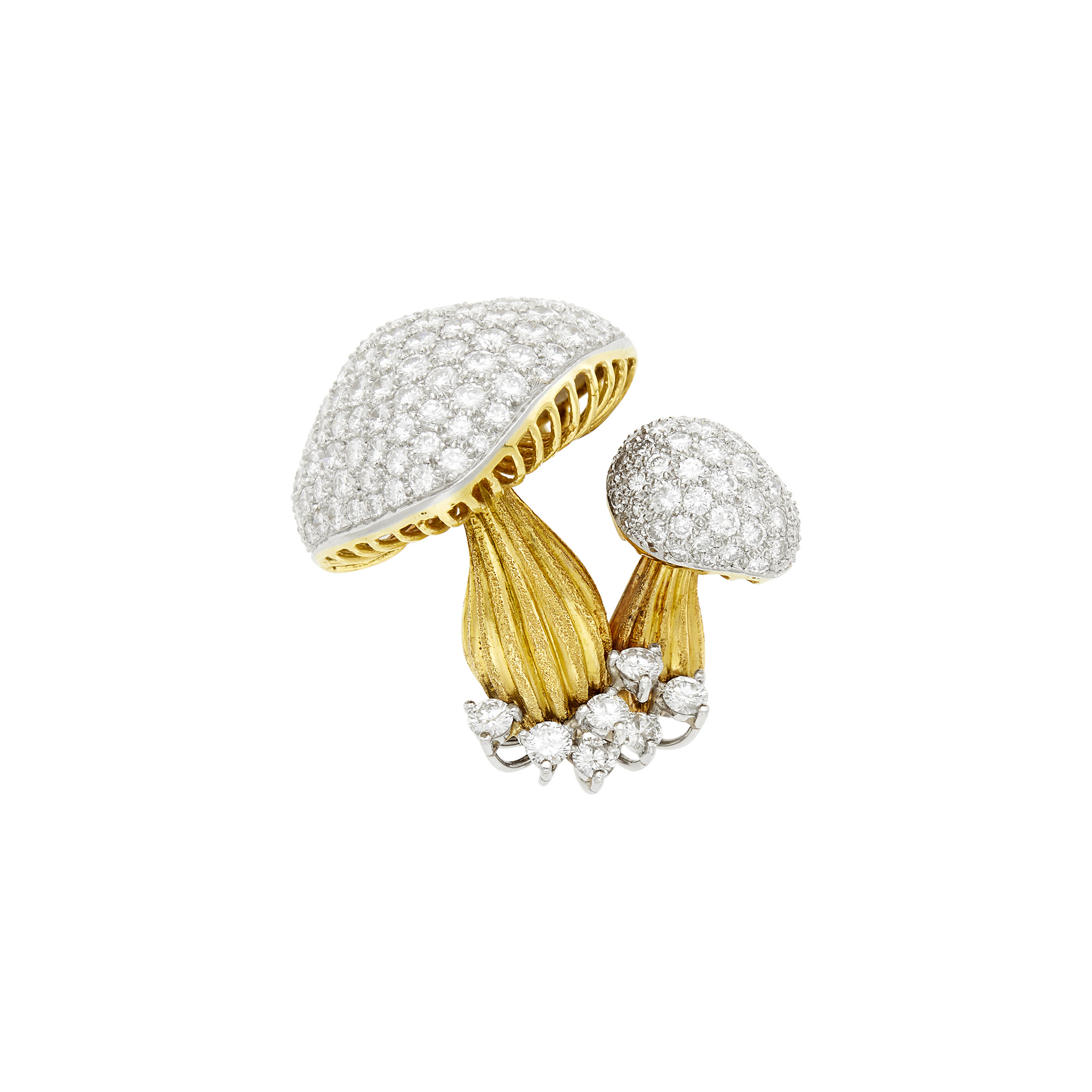 Lot image - Gold, Platinum and Diamond Mushroom Clip-Brooch