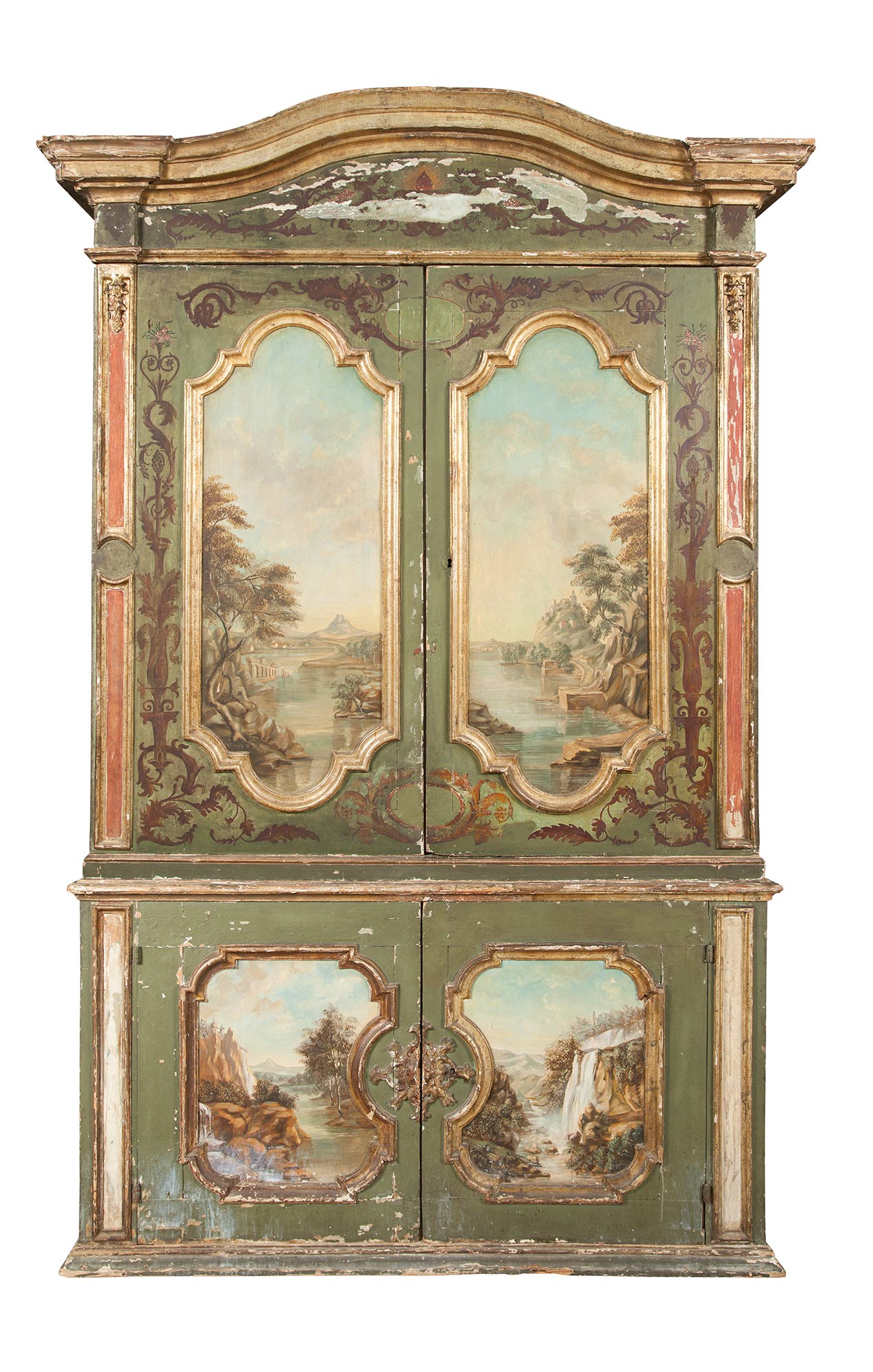 Lot image - Italian Baroque Painted and Parcel-Gilt Armoire