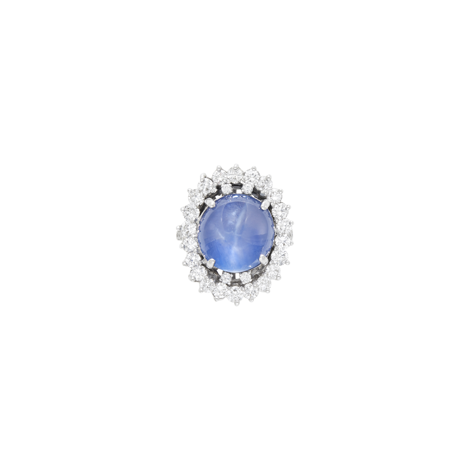 Lot image - White Gold, Star Sapphire and Diamond Ring