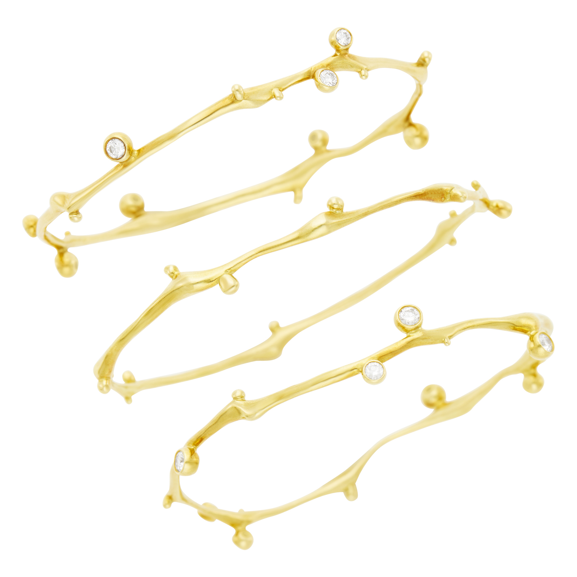 Lot image - Three Gold and Diamond Bangle Bracelets