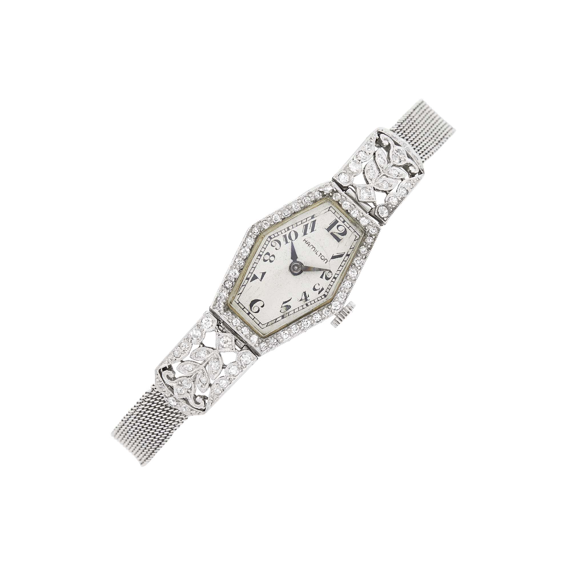 Lot image - Hamilton Ladys Platinum and Diamond Wristwatch