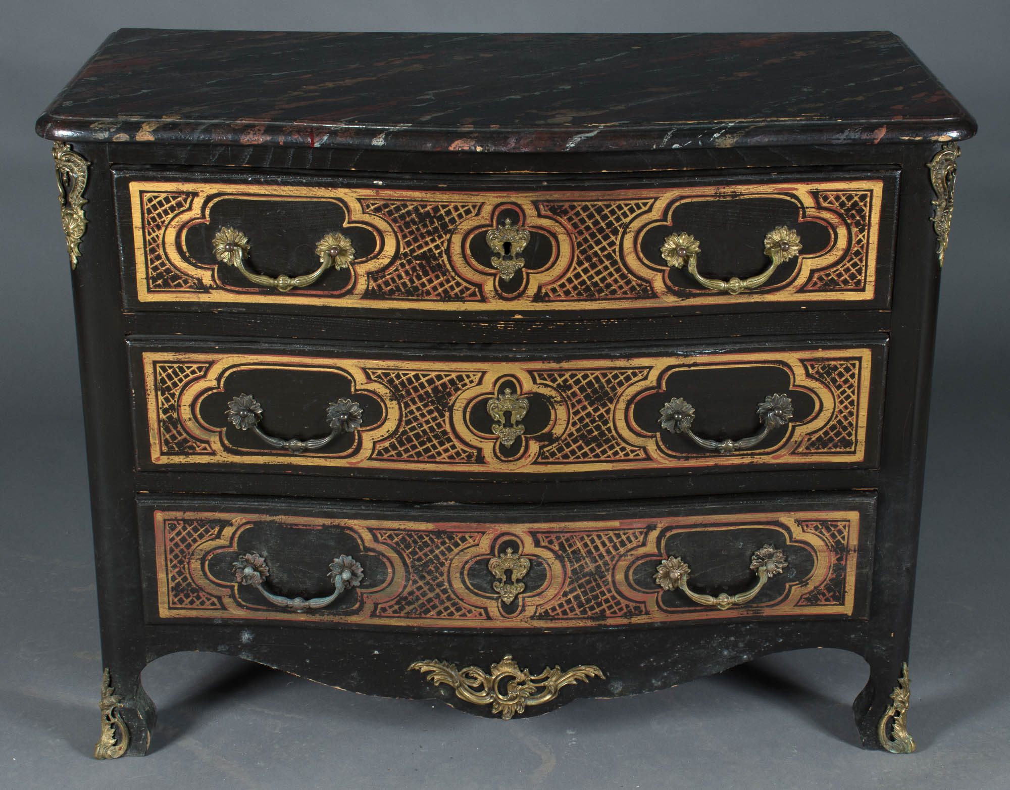 Lot image - Louis XV Style Brass-Mounted Painted Commode