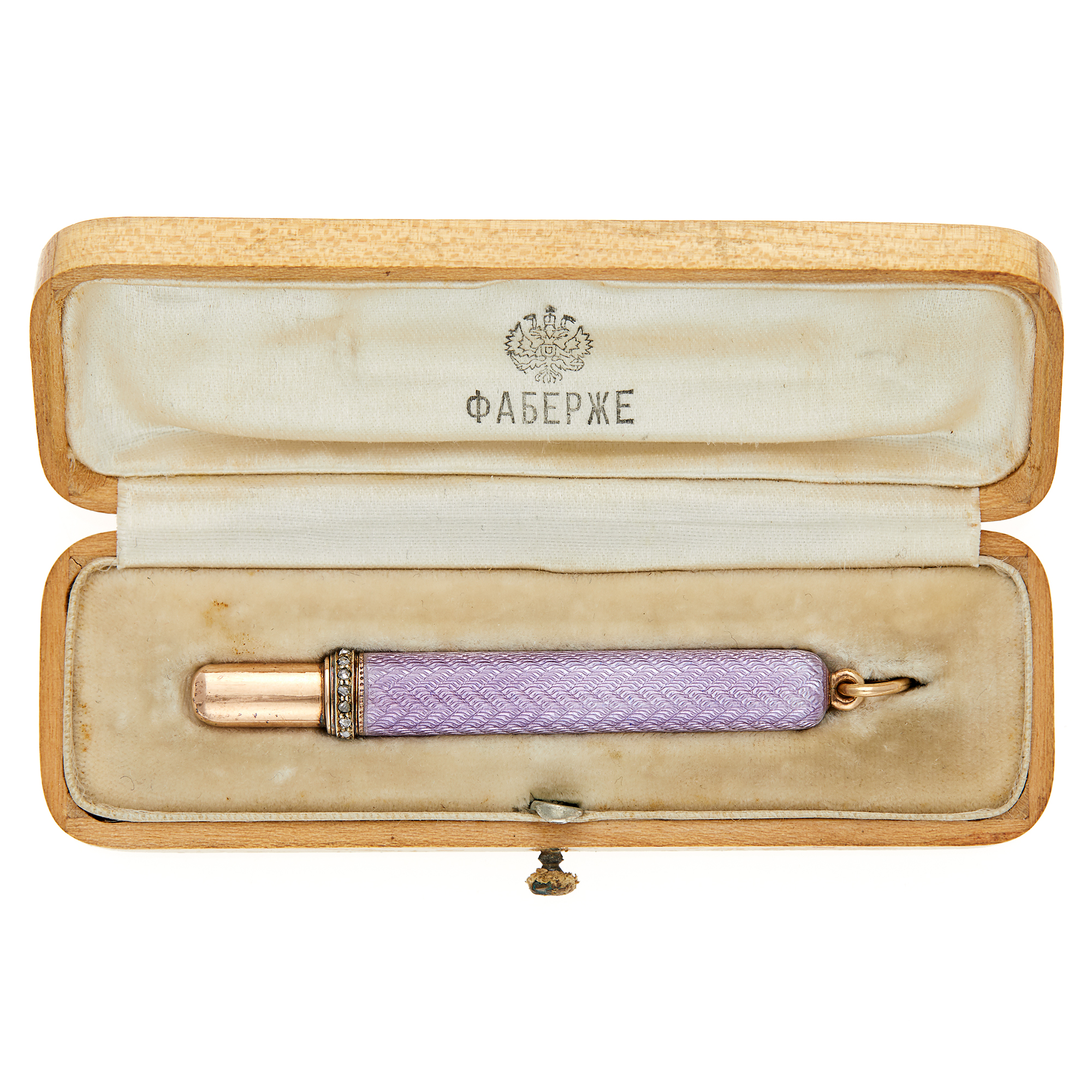 Lot image - Fabergé Jeweled Two-Color Gold and Guilloché Enamel Pencil