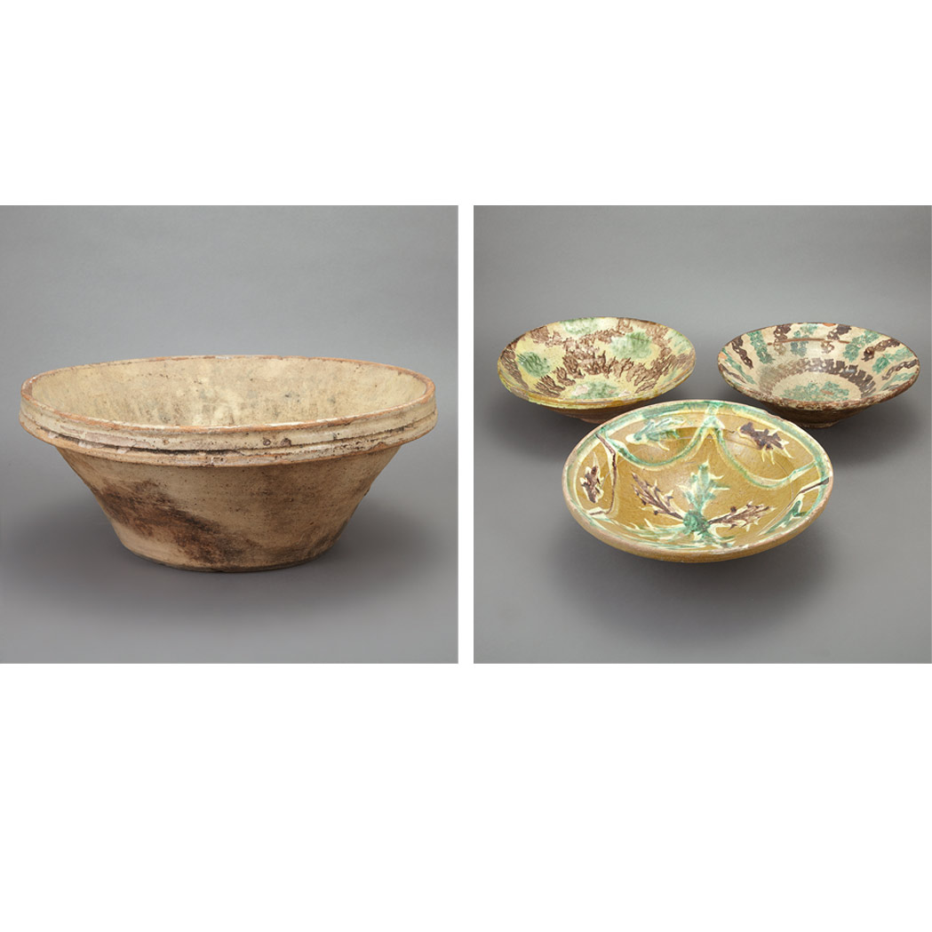 Lot image - Group of Four Continental Glazed Pottery Bowls