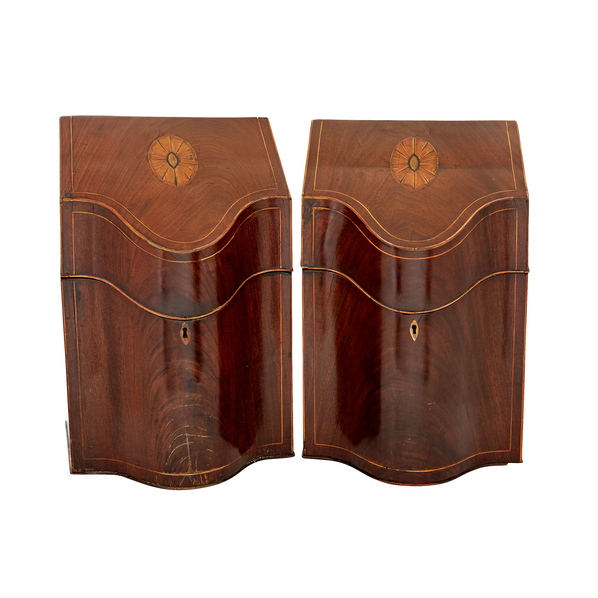 Lot image - Pair of George III Inlaid Mahogany Knife Boxes