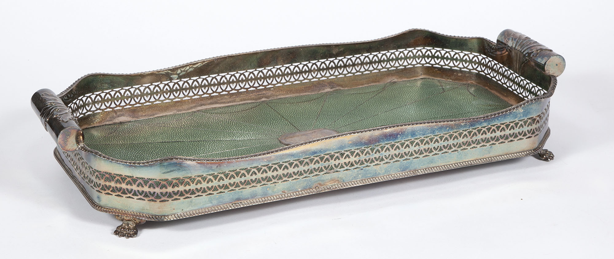 Lot image - Silver Plated and Faux Shagreen Galleried Cocktail Tray