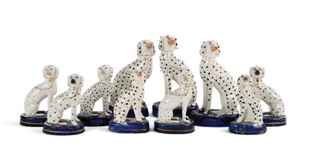 Lot image - Group of Staffordshire Pottery and Porcelain Figures of Dalmations