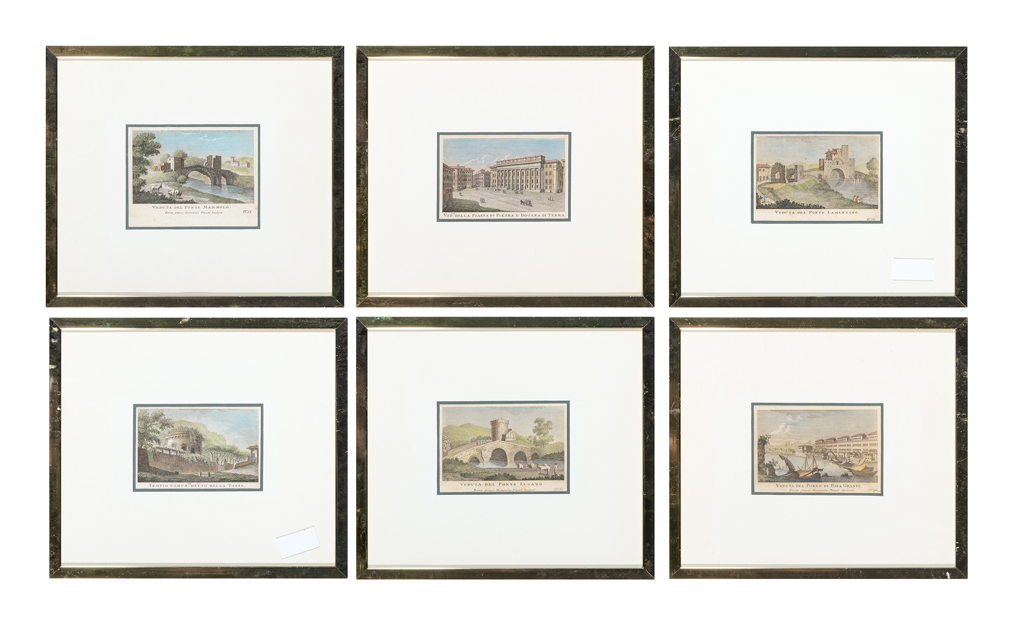 Lot image - [PRINTS]  PRONTI, DOMENICO. Six antique hand-colored views in Italy.