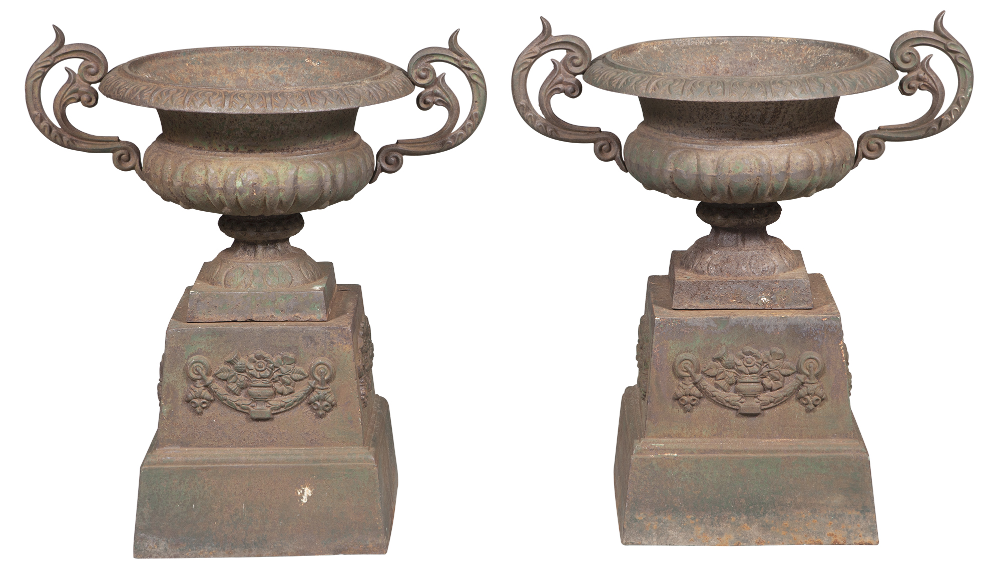 Lot image - Pair of Cast Metal Urns