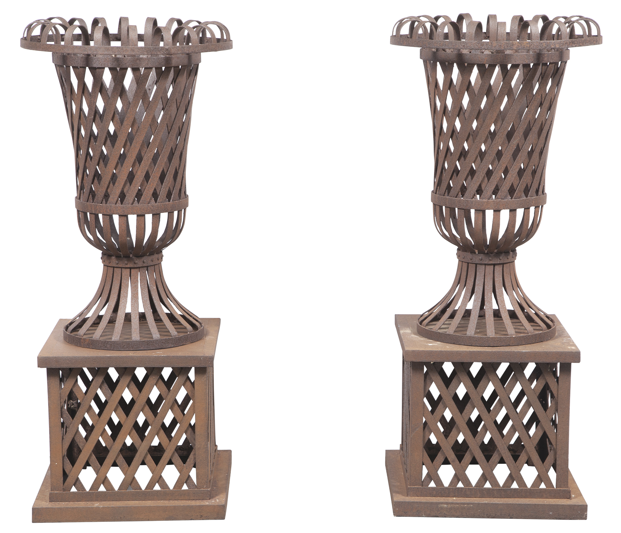 Lot image - Pair of Metal Urns on a Square Base