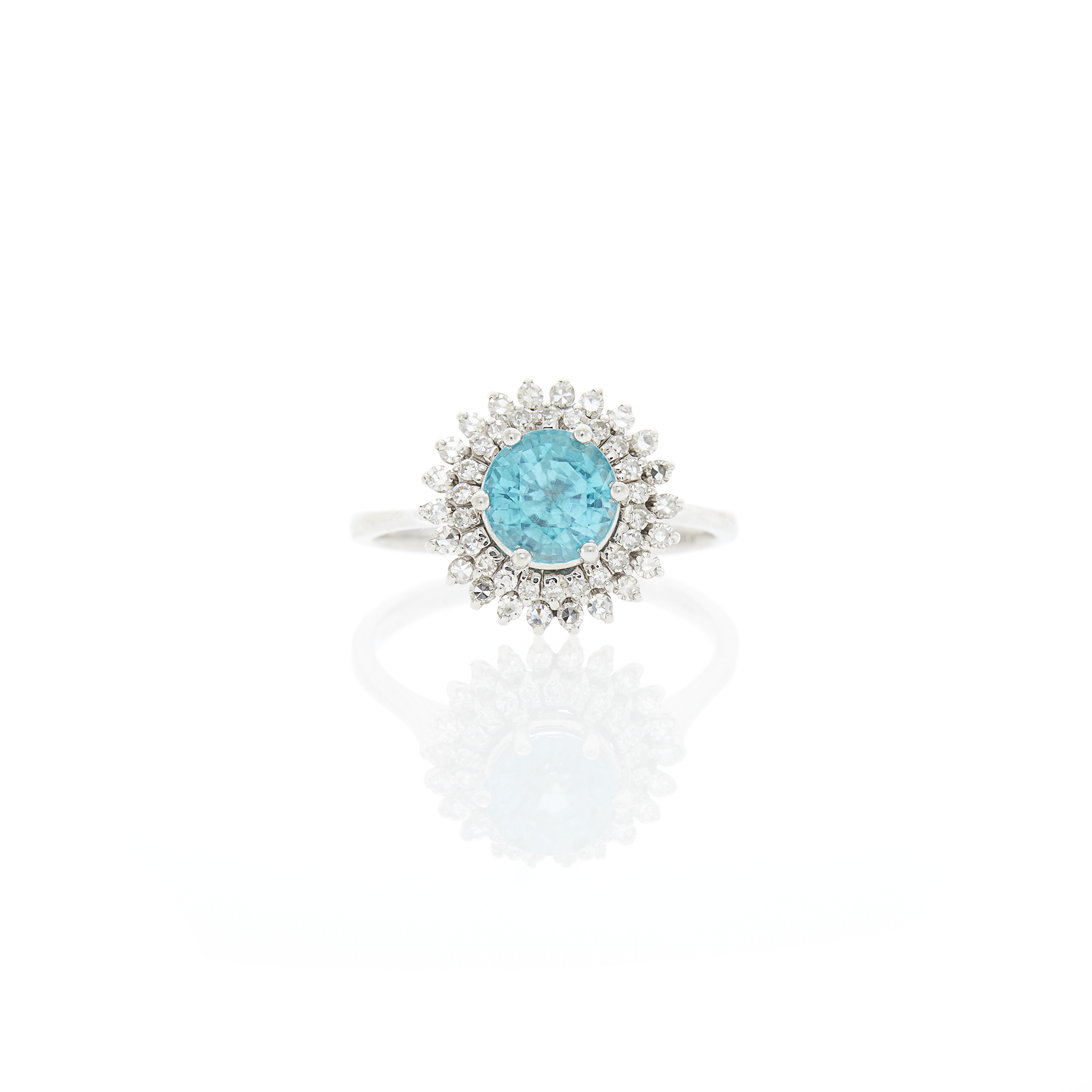 Lot image - White Gold, Blue Zircon and Diamond Ring