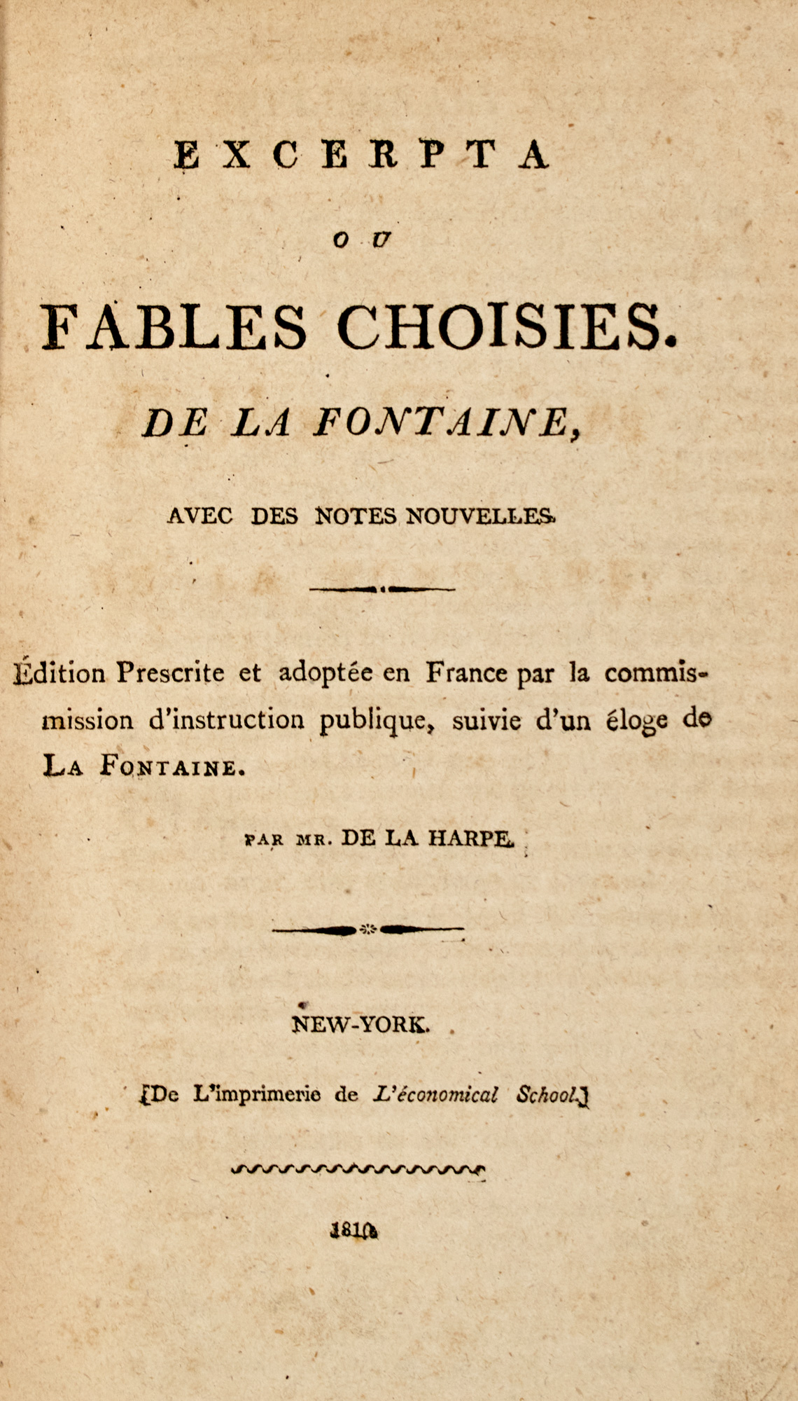 Lot image - [LA FONTAINE, JEAN DE]  Excerpta ou Fables Choisies.
