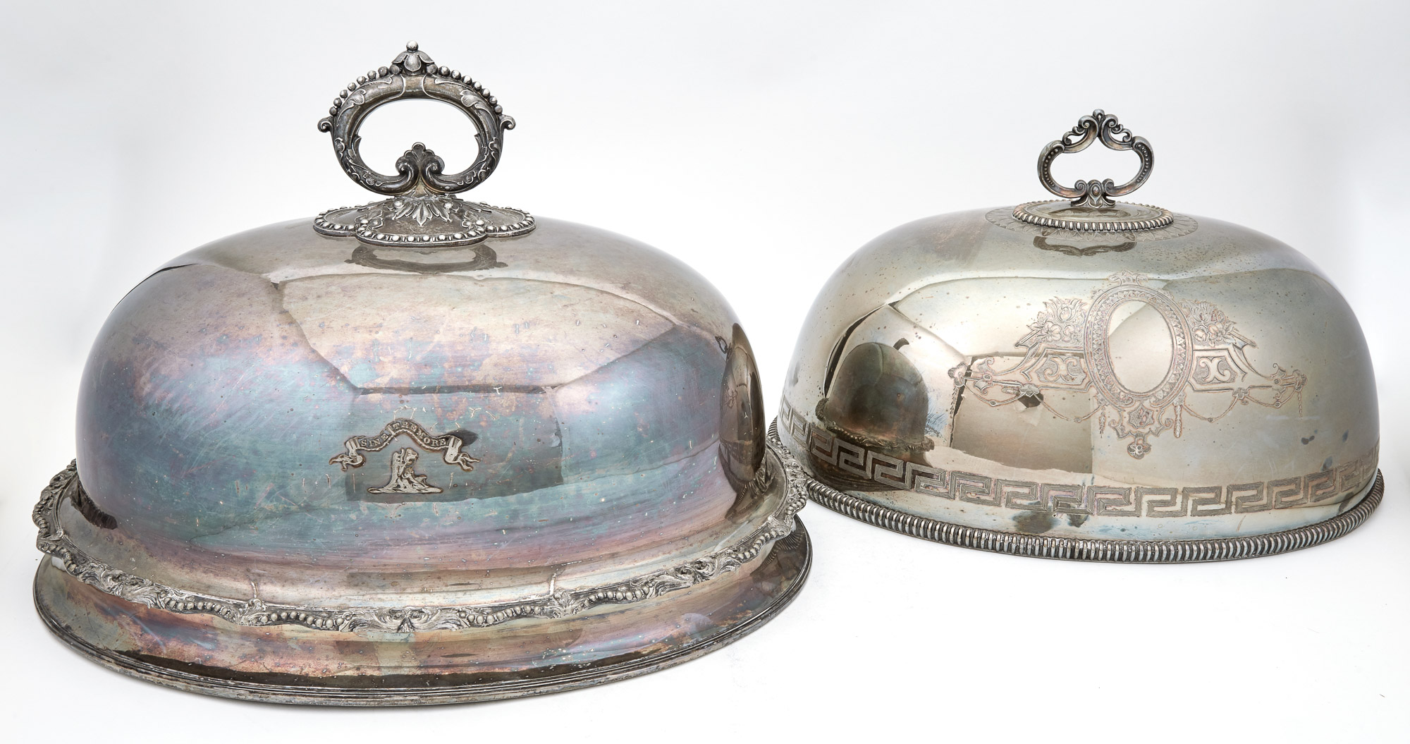 Lot image - Two George III Style Silver Plated Dish Covers