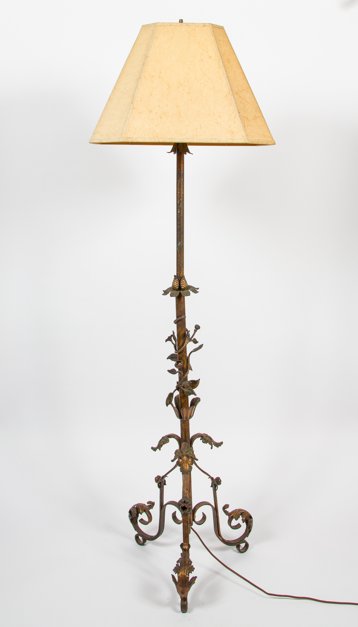 Lot image - Art Deco Parcel-Gilt and Cold-Painted Iron and Metal Floor Lamp