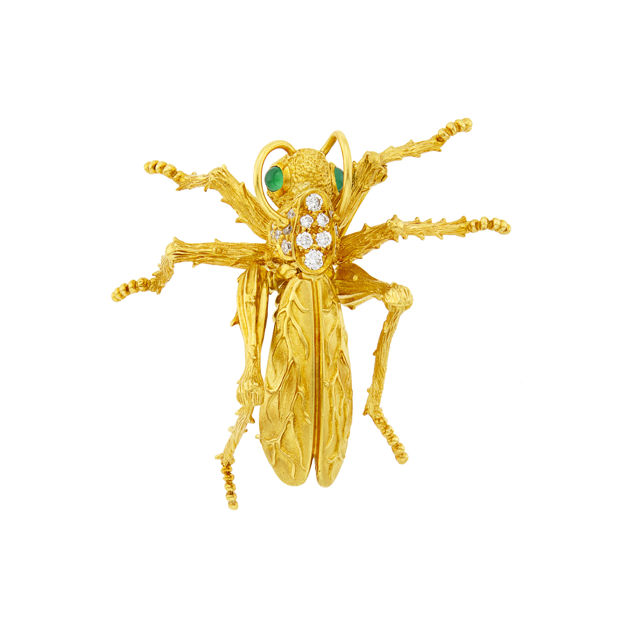 Lot image - Kurt Wayne Gold, Chrysoprase and Diamond Grasshopper Brooch