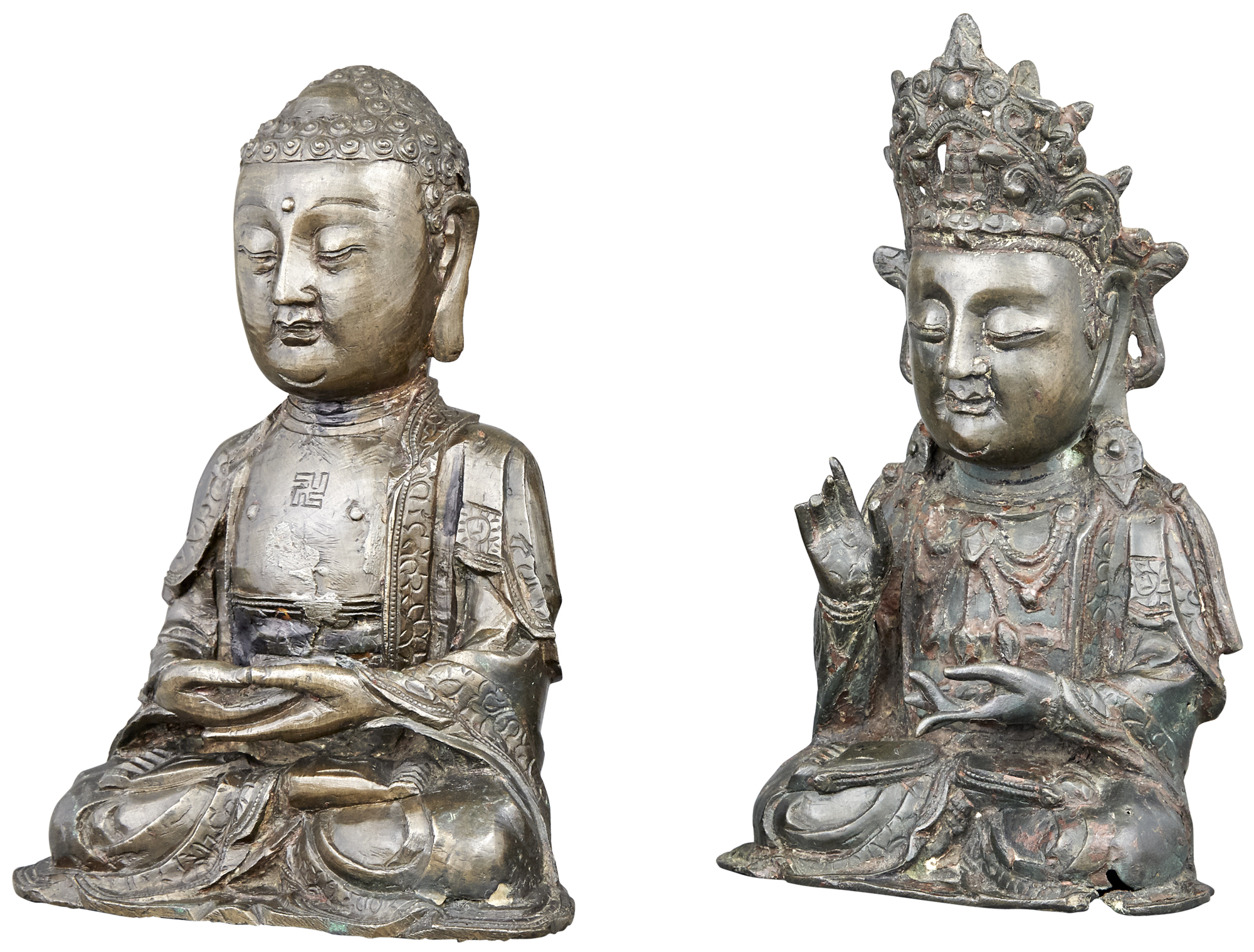 Lot image - A Pair of Chinese Cast Bronze Buddhist Deities