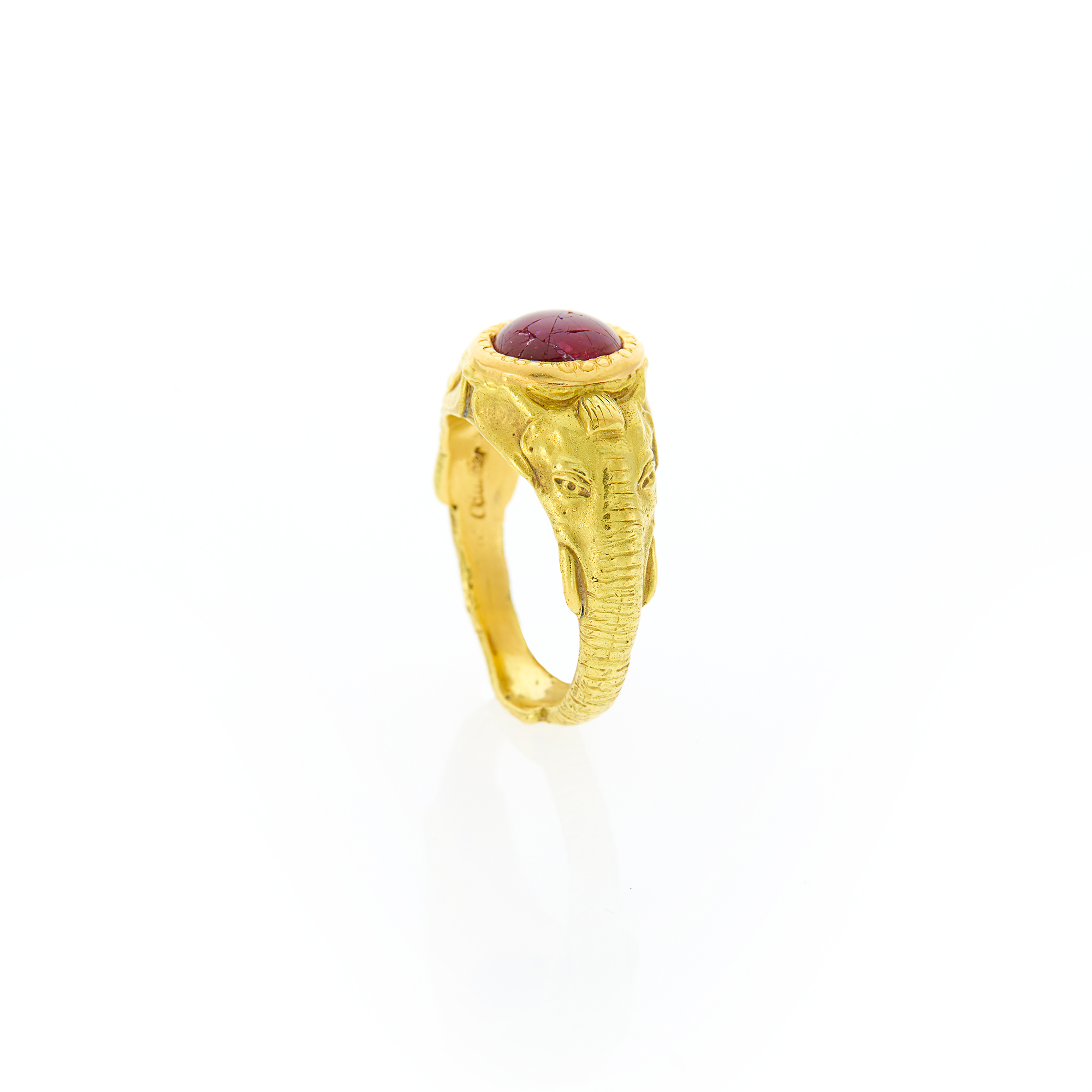 Lot image - Gold and Cabochon Ruby Elephant Ring
