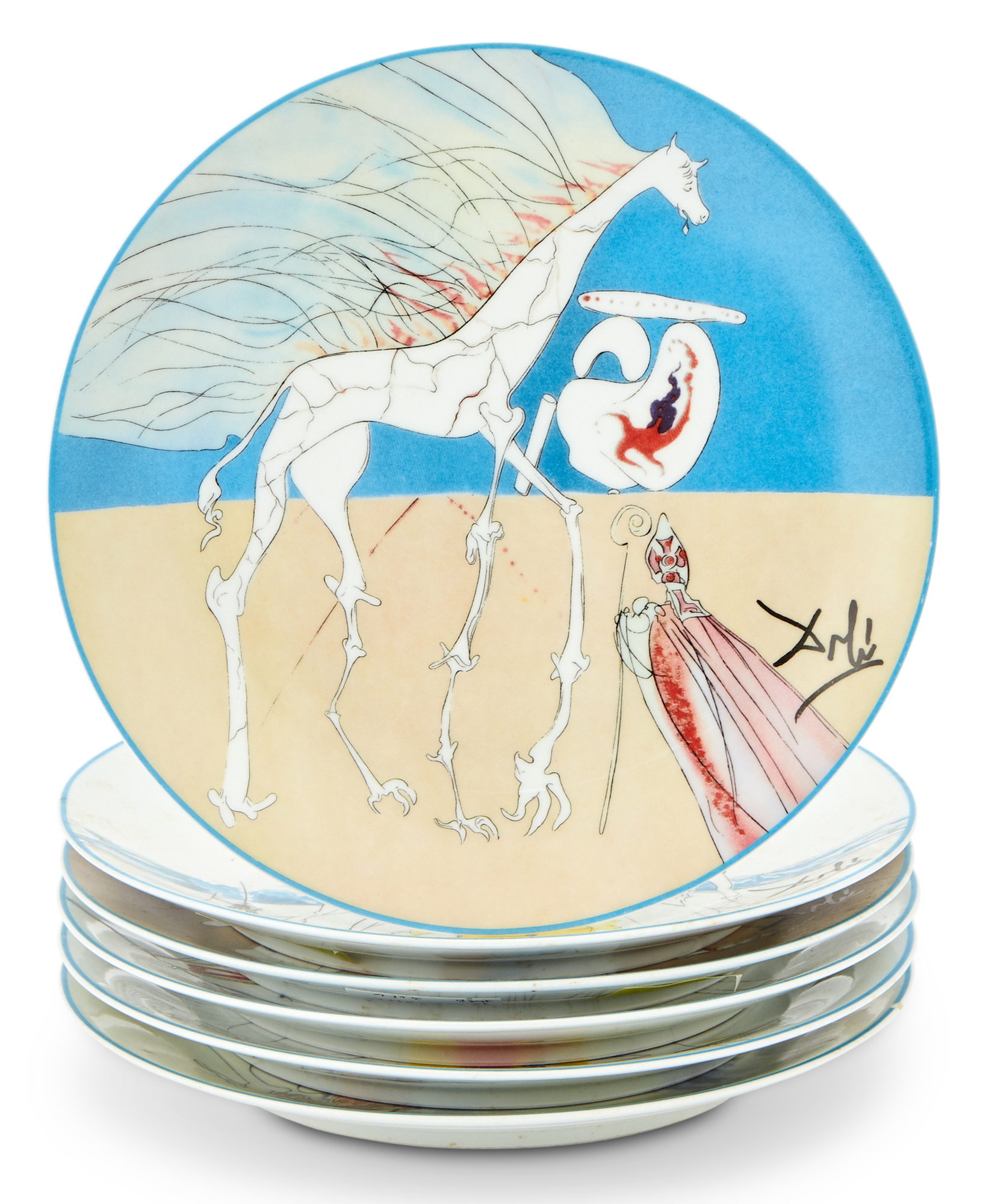 Lot image - Set of Six Limoges Transfer-Printed Porcelain Cabinet Plates Designed by Salvador Dali
